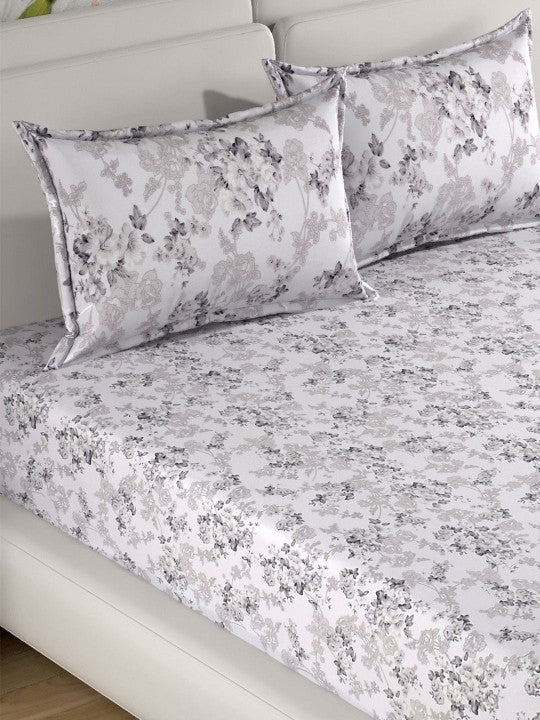 Florida Elite 100% Pure Cotton Pure Cotton 160 TC Floral Print King Size Bedsheet with 2 Pillow Covers