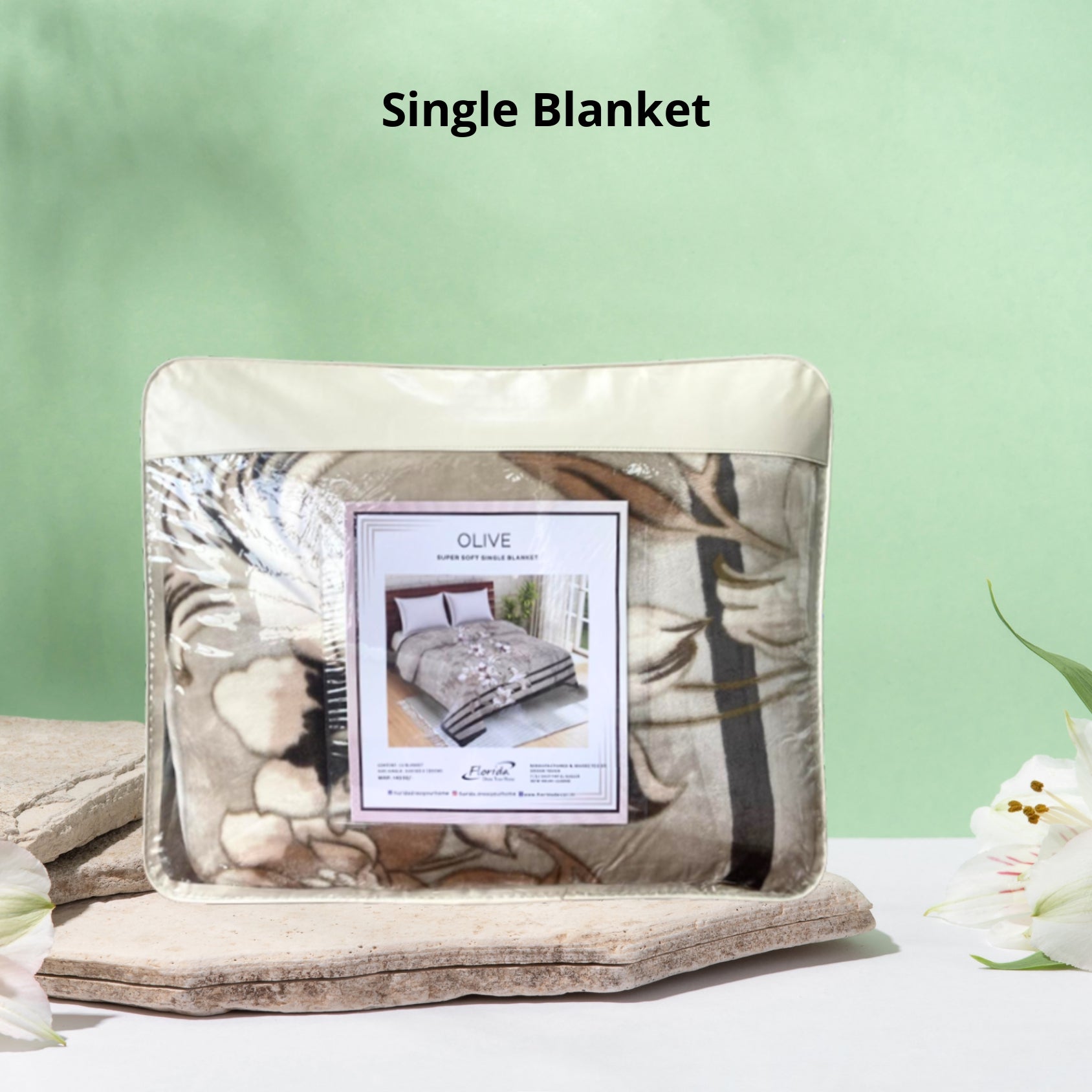 Olive 3 Ply Extra Warm & Cozy Single Bed Mink Blanket for Winter by Florida