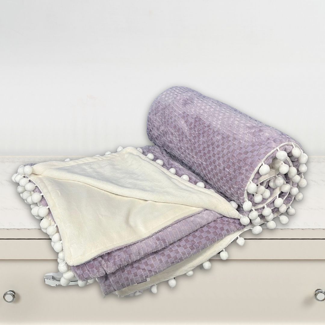 Pom Pom Super Soft Flannel Single & Double bed AC Blanket for All Season