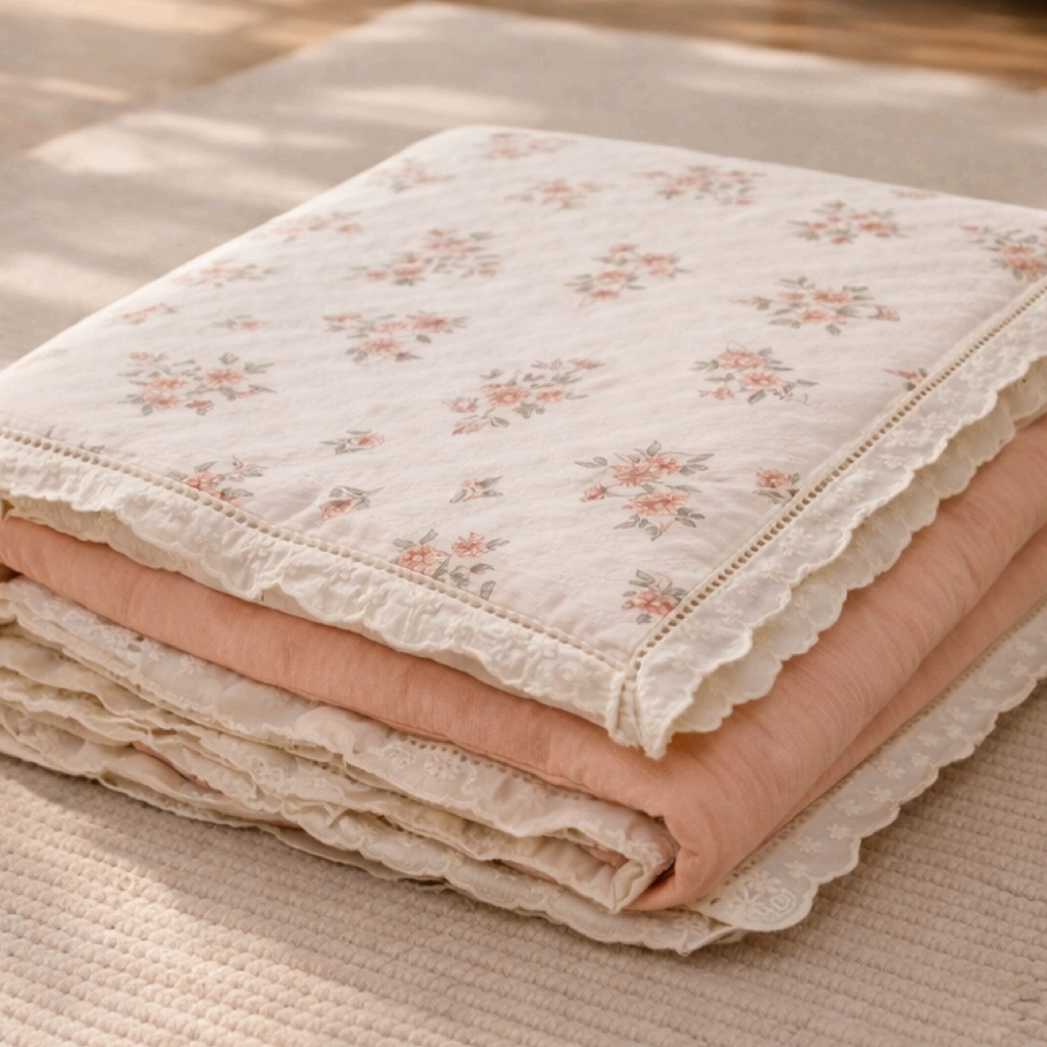 Florida Regency Summer Comforter | Floral Print Cotton Feel Comforter with Designer Lace Border | Lightweight AC Comforter for Double Bed | Wire Bag Packaging