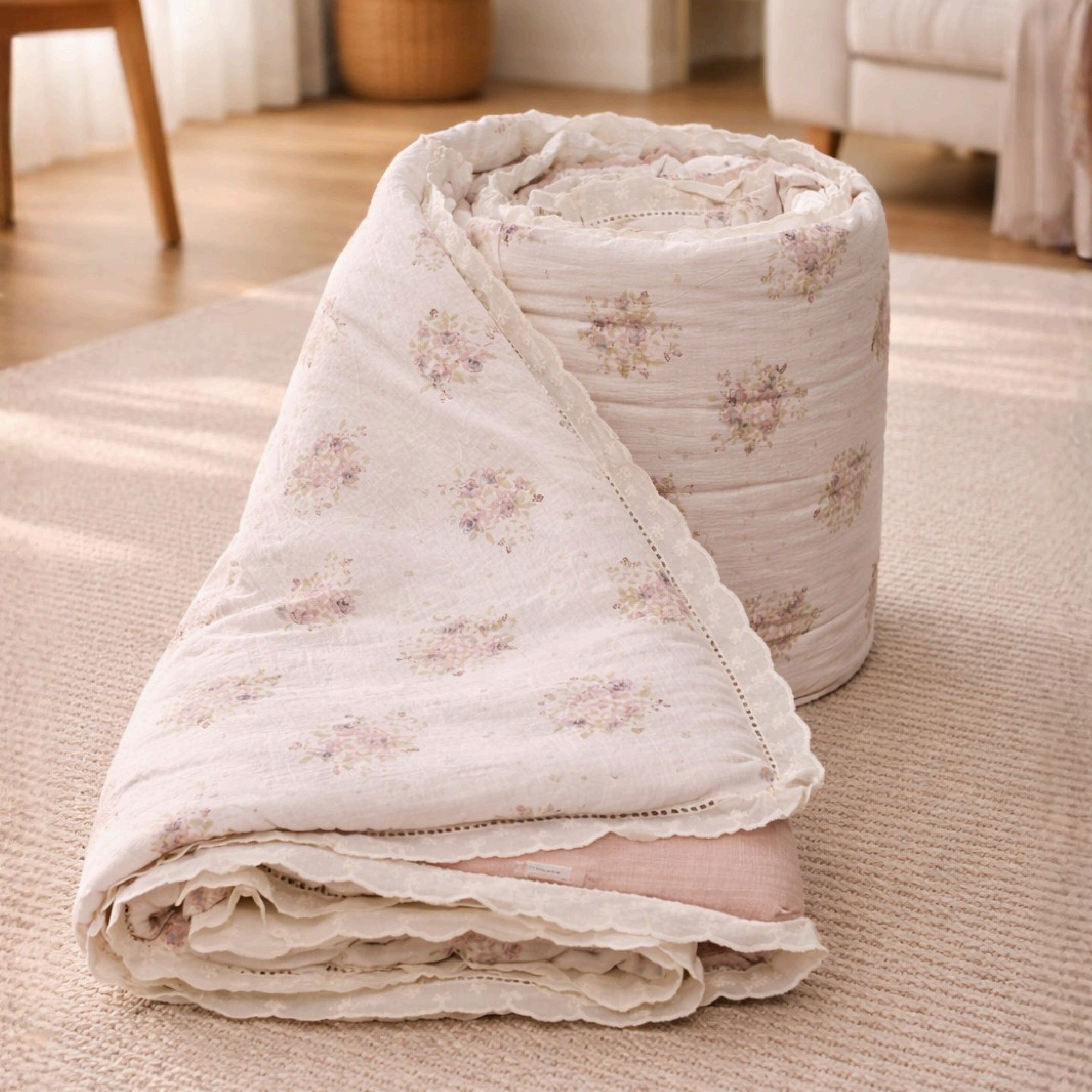 Florida Regency Summer Comforter | Floral Print Cotton Feel Comforter with Designer Lace Border | Lightweight AC Comforter for Double Bed | Wire Bag Packaging