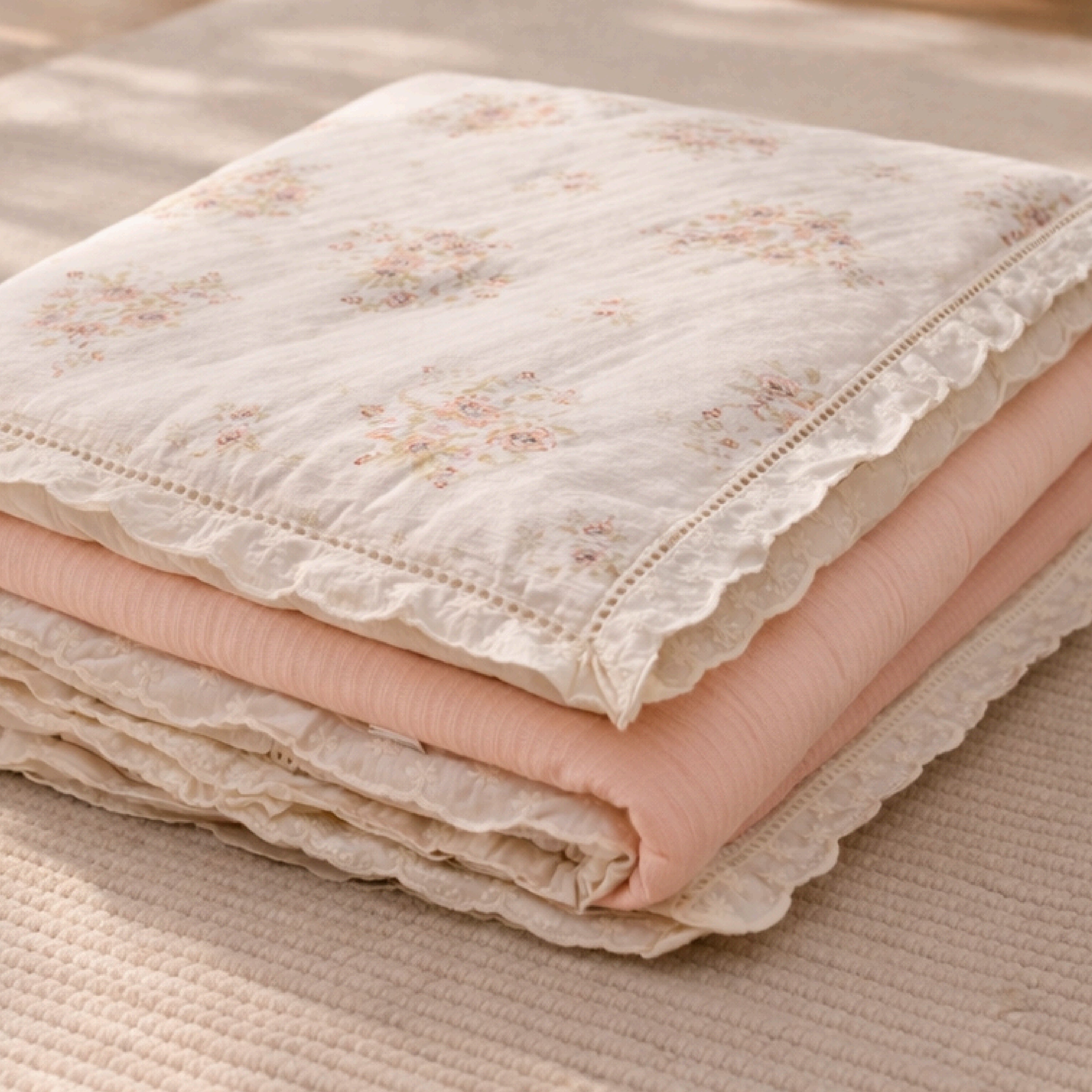 Florida Regency Summer Comforter | Floral Print Cotton Feel Comforter with Designer Lace Border | Lightweight AC Comforter for Double Bed | Wire Bag Packaging