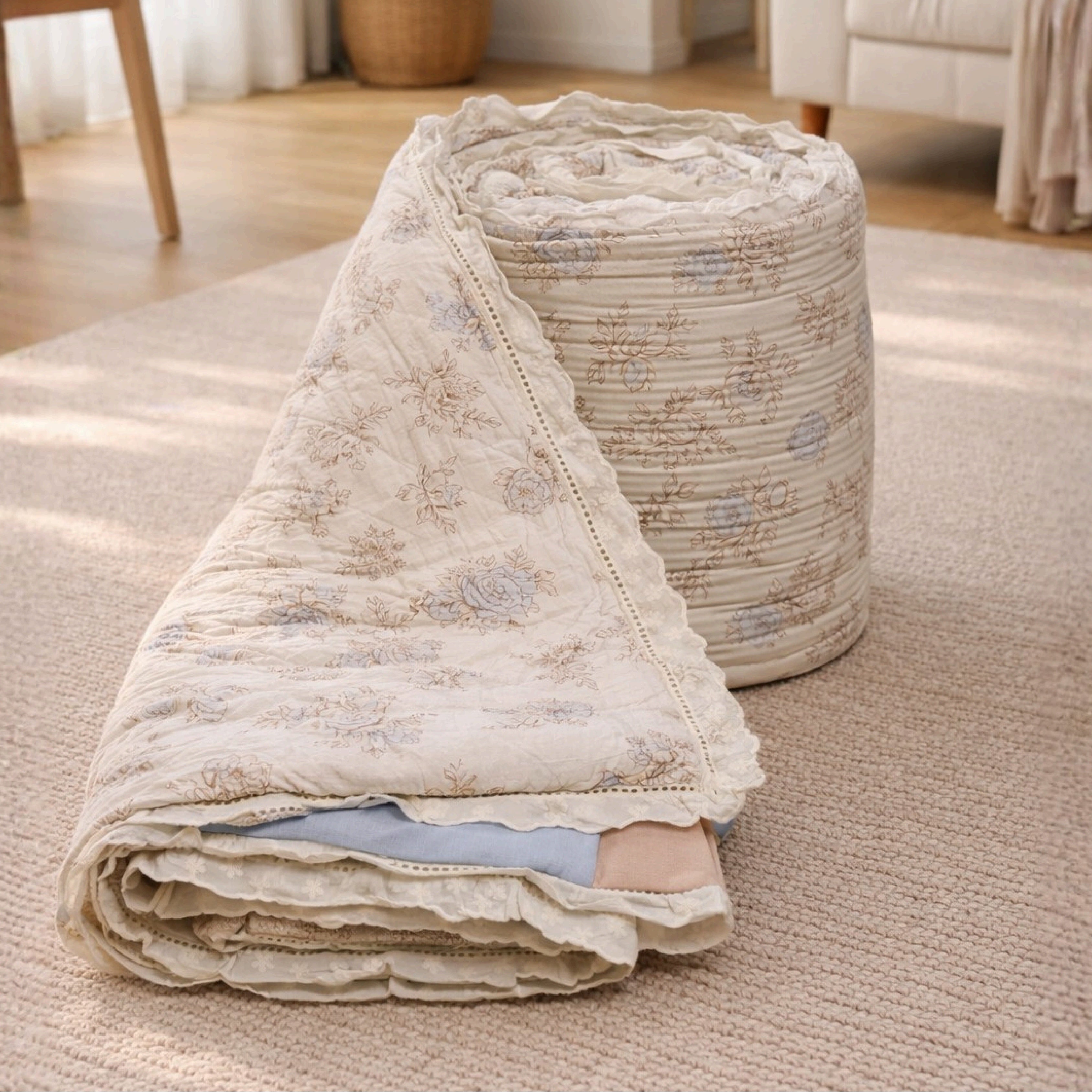 Florida Regency Summer Comforter | Floral Print Cotton Feel Comforter with Designer Lace Border | Lightweight AC Comforter for Double Bed | Wire Bag Packaging