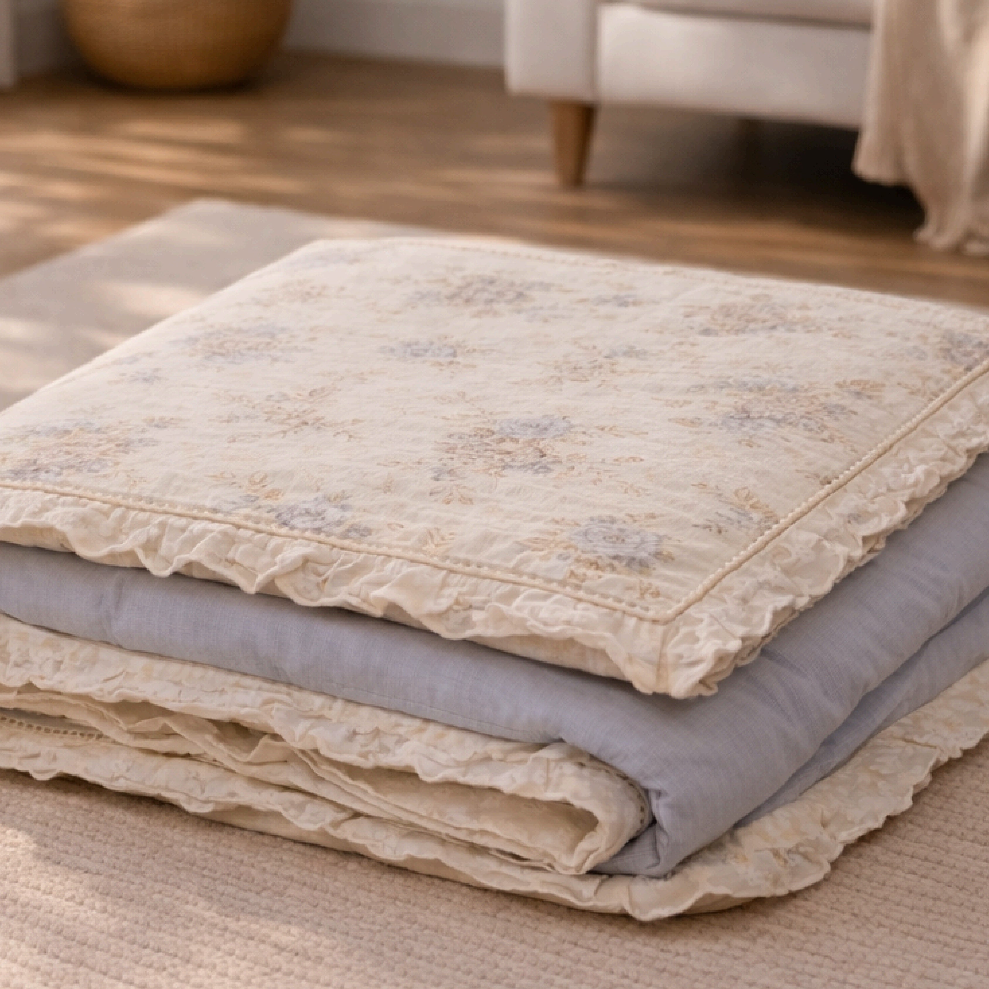 Florida Regency Summer Comforter | Floral Print Cotton Feel Comforter with Designer Lace Border | Lightweight AC Comforter for Double Bed | Wire Bag Packaging