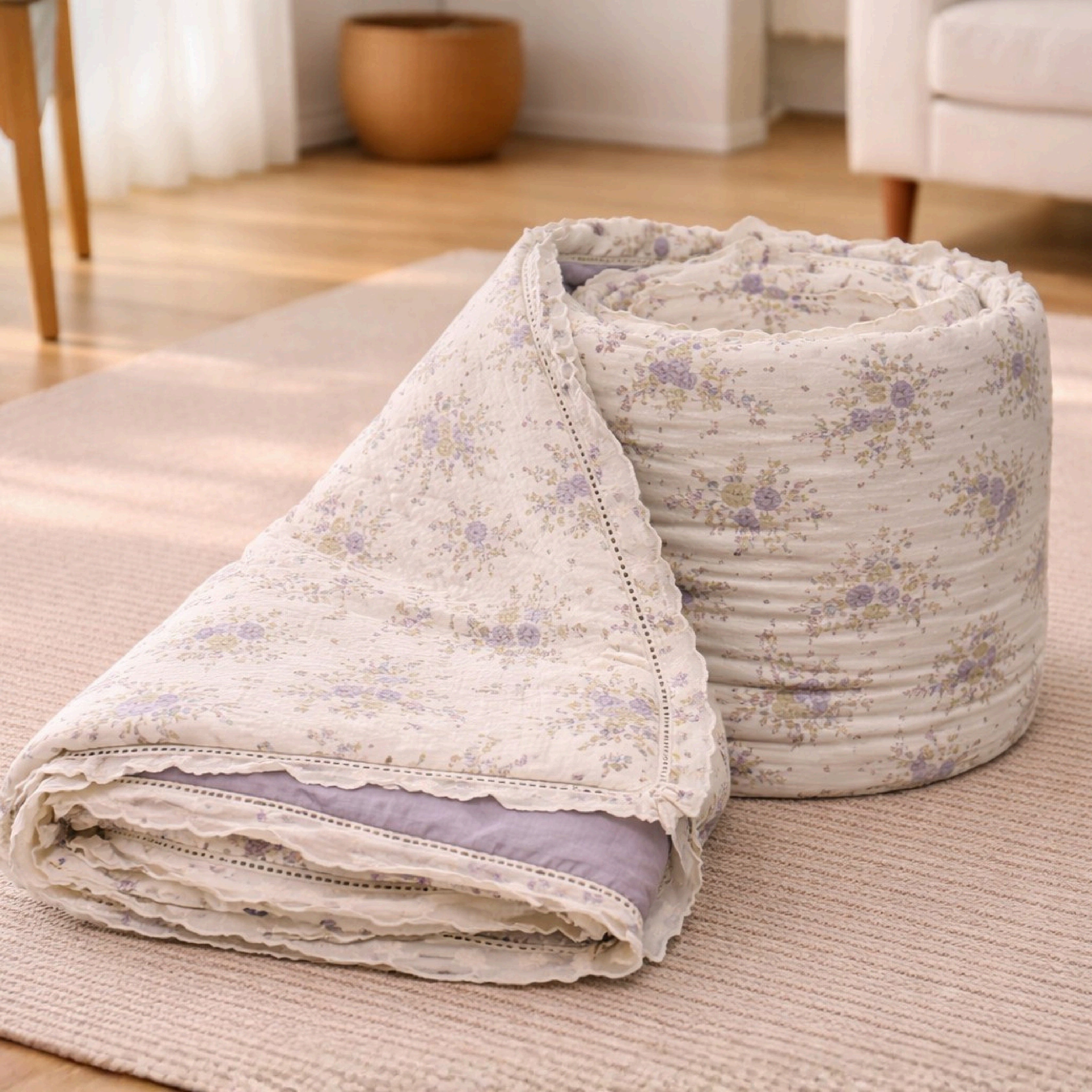 Florida Regency Summer Comforter | Floral Print Cotton Feel Comforter with Designer Lace Border | Lightweight AC Comforter for Double Bed | Wire Bag Packaging