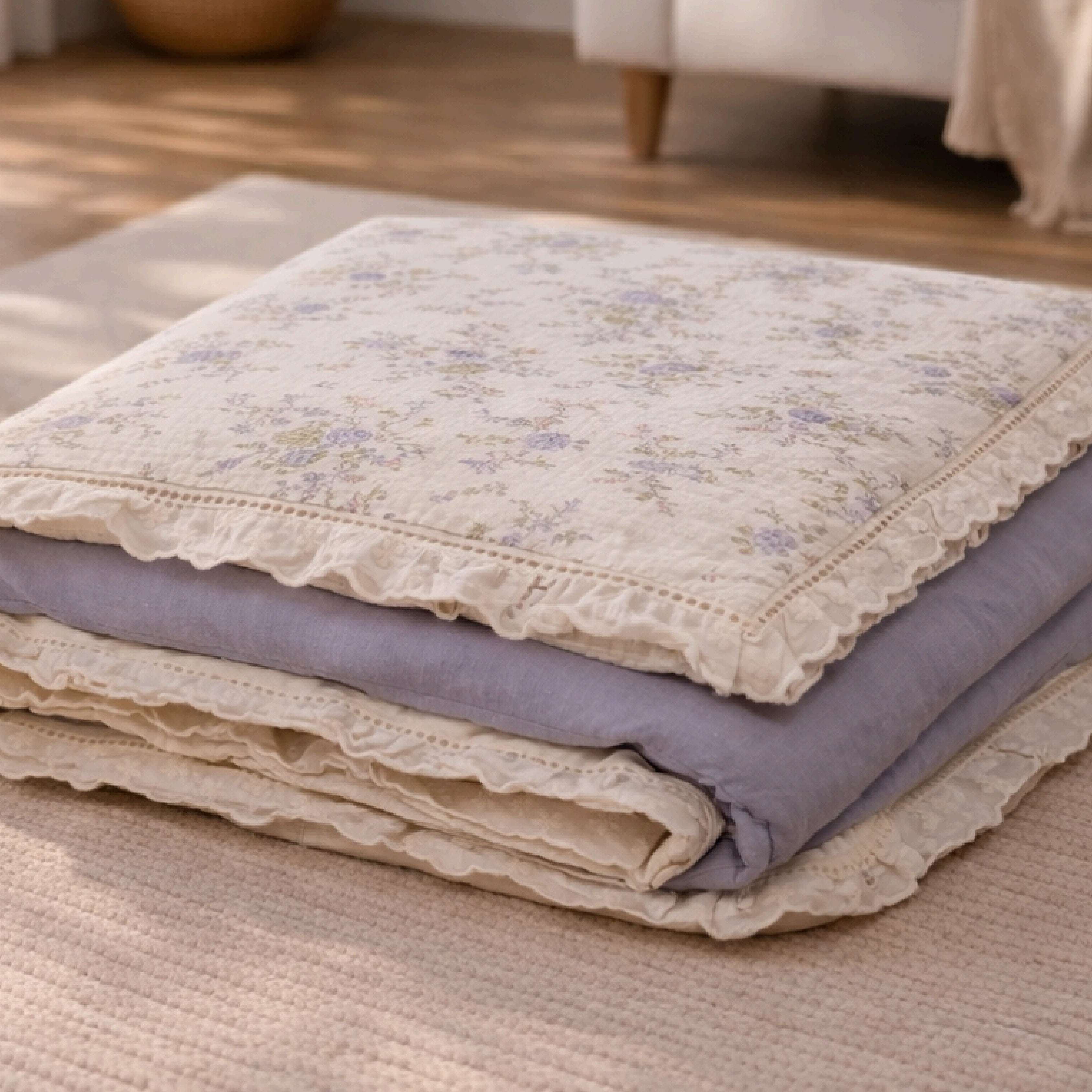 Florida Regency Summer Comforter | Floral Print Cotton Feel Comforter with Designer Lace Border | Lightweight AC Comforter for Double Bed | Wire Bag Packaging
