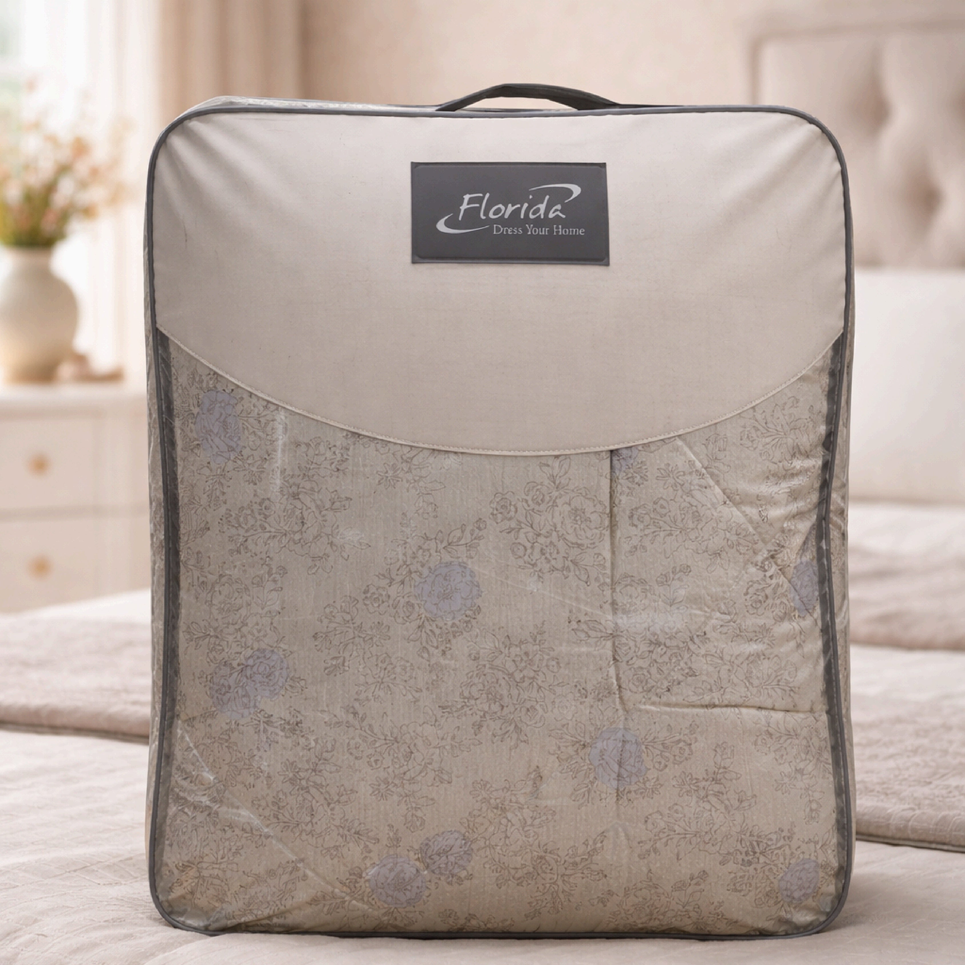 Florida Regency Summer Comforter | Floral Print Cotton Feel Comforter with Designer Lace Border | Lightweight AC Comforter for Double Bed | Wire Bag Packaging