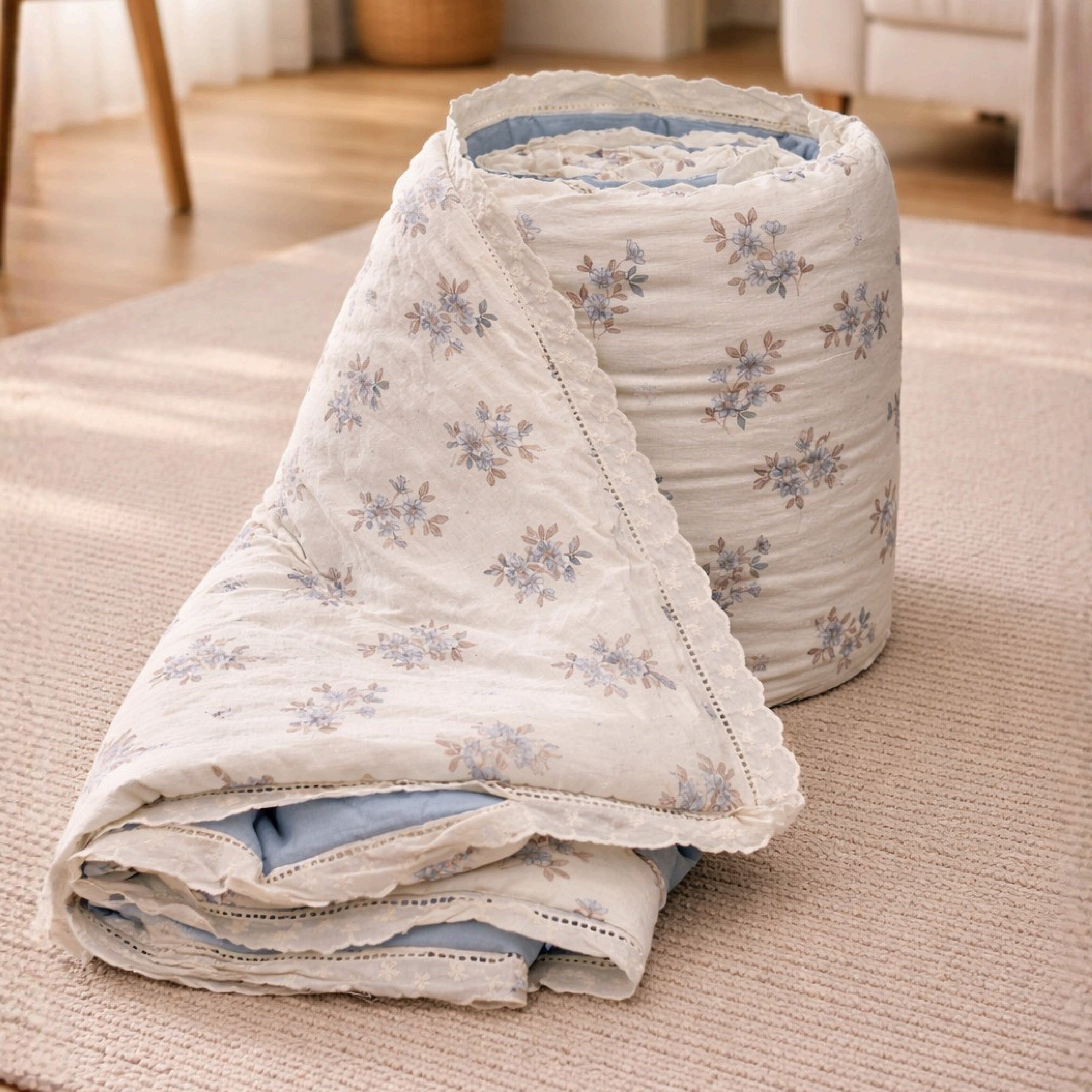 Florida Regency Summer Comforter | Floral Print Cotton Feel Comforter with Designer Lace Border | Lightweight AC Comforter for Double Bed | Wire Bag Packaging