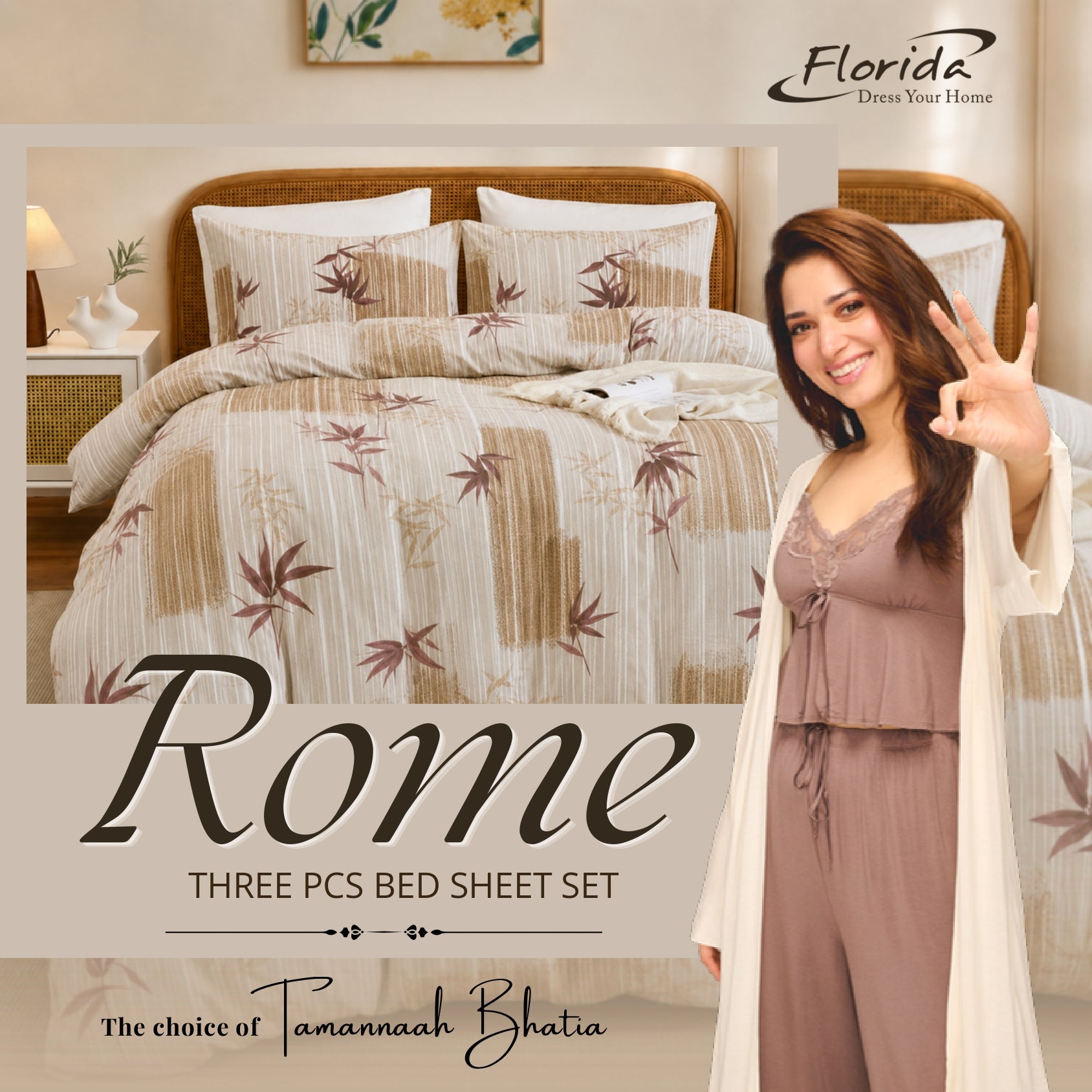 Florida Rome Box Double Bedsheet Set with 2 Pillow Covers & Carry Bag - Perfect for Gifting