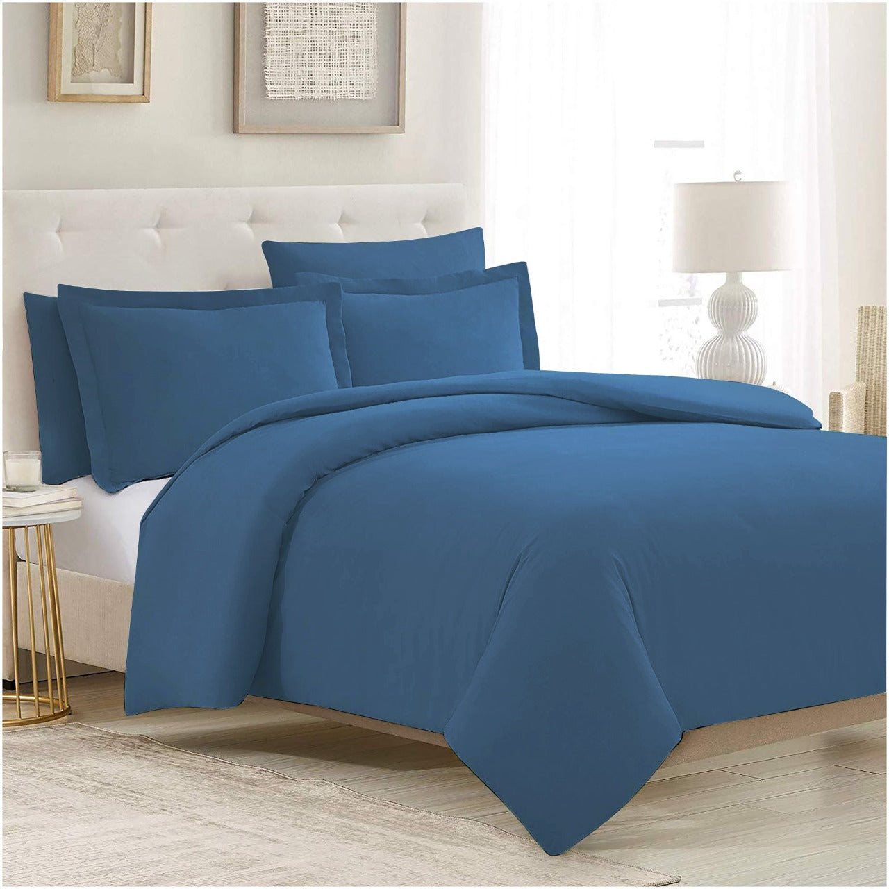 Shades 100% Cotton 300 TC King Size Bed Sheet Set by Florida (Queen Blue)
