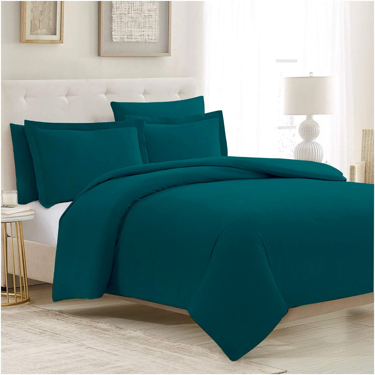 Shades 100% Cotton 300 TC King Size Bed Sheet Set by Florida (Deep Jungle Green)