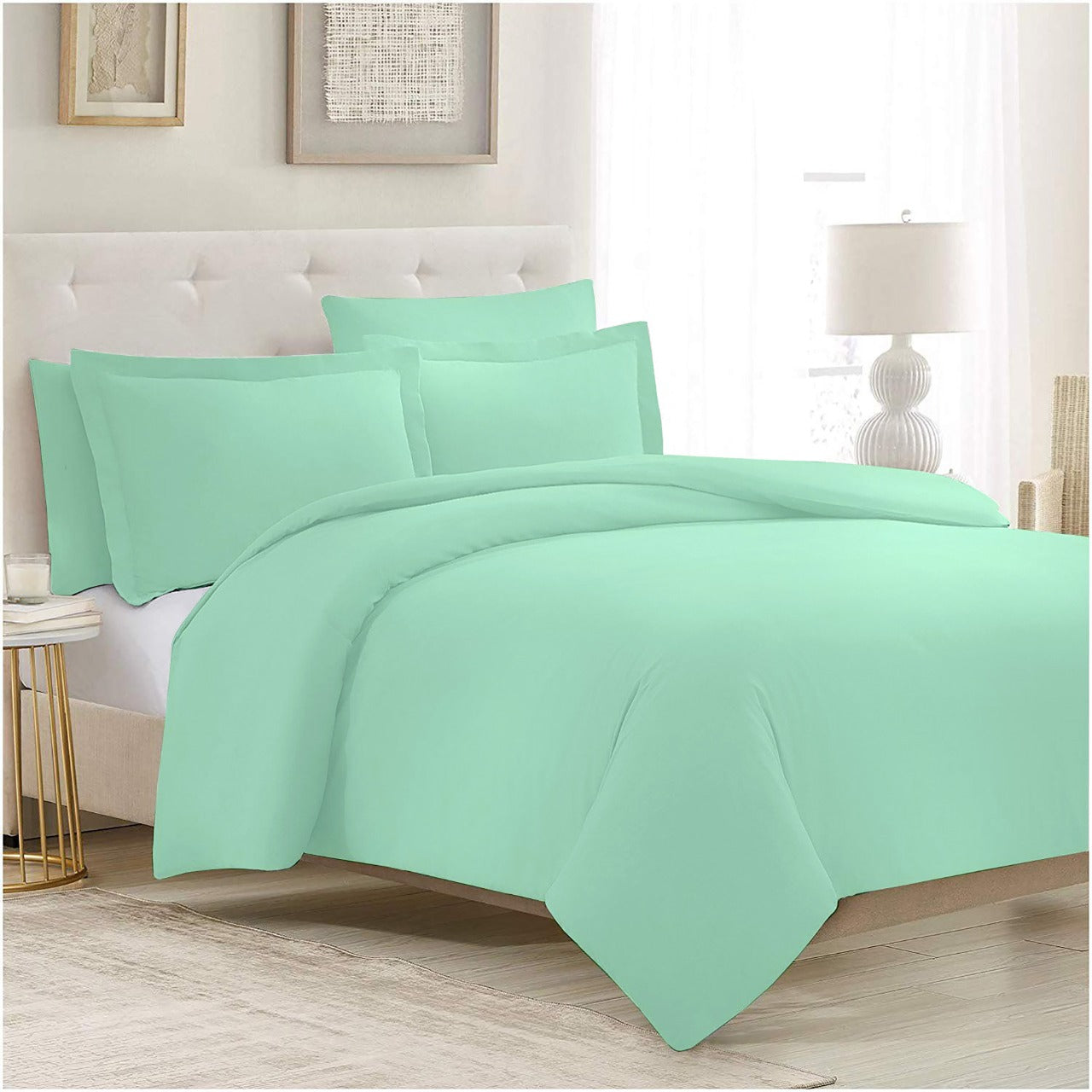 Shades 100% Cotton 300 TC King Size Bed Sheet Set by Florida (Turquoise Green)