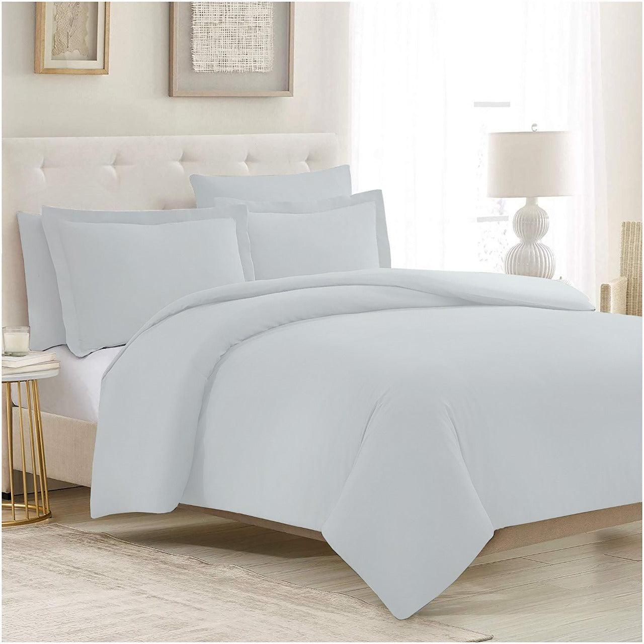 Shades 100% Cotton 300 TC King Size Bed Sheet Set by Florida (Silver Sand)