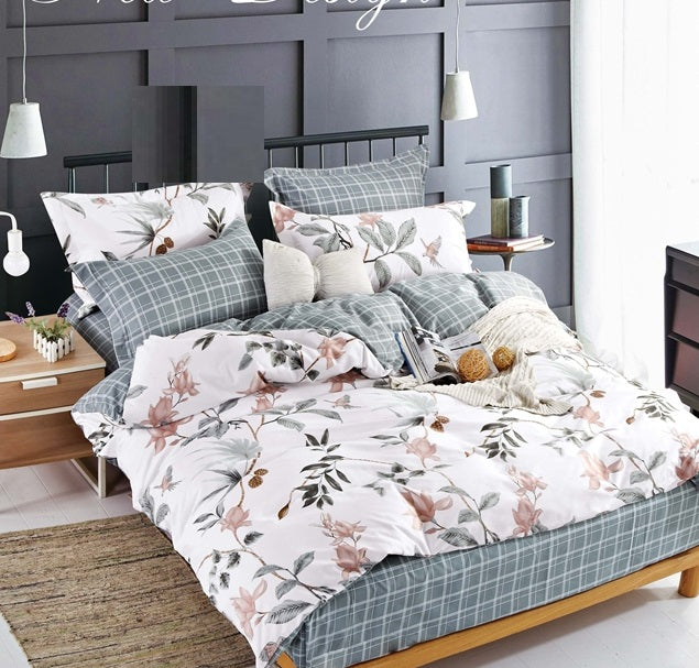 Spiral 5 Piece Set - One Bedsheet with 2 Quilted Cushion & 2 Pillow Cover for Double Bed