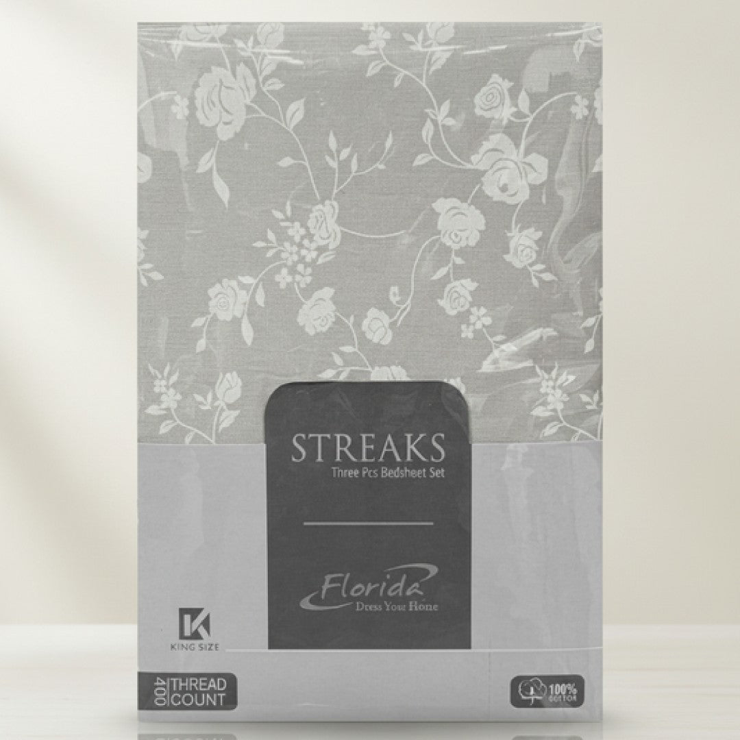 Streaks 100% Cotton 400 TC King Size Bedsheet Set with 2 Pillow Cover by Florida