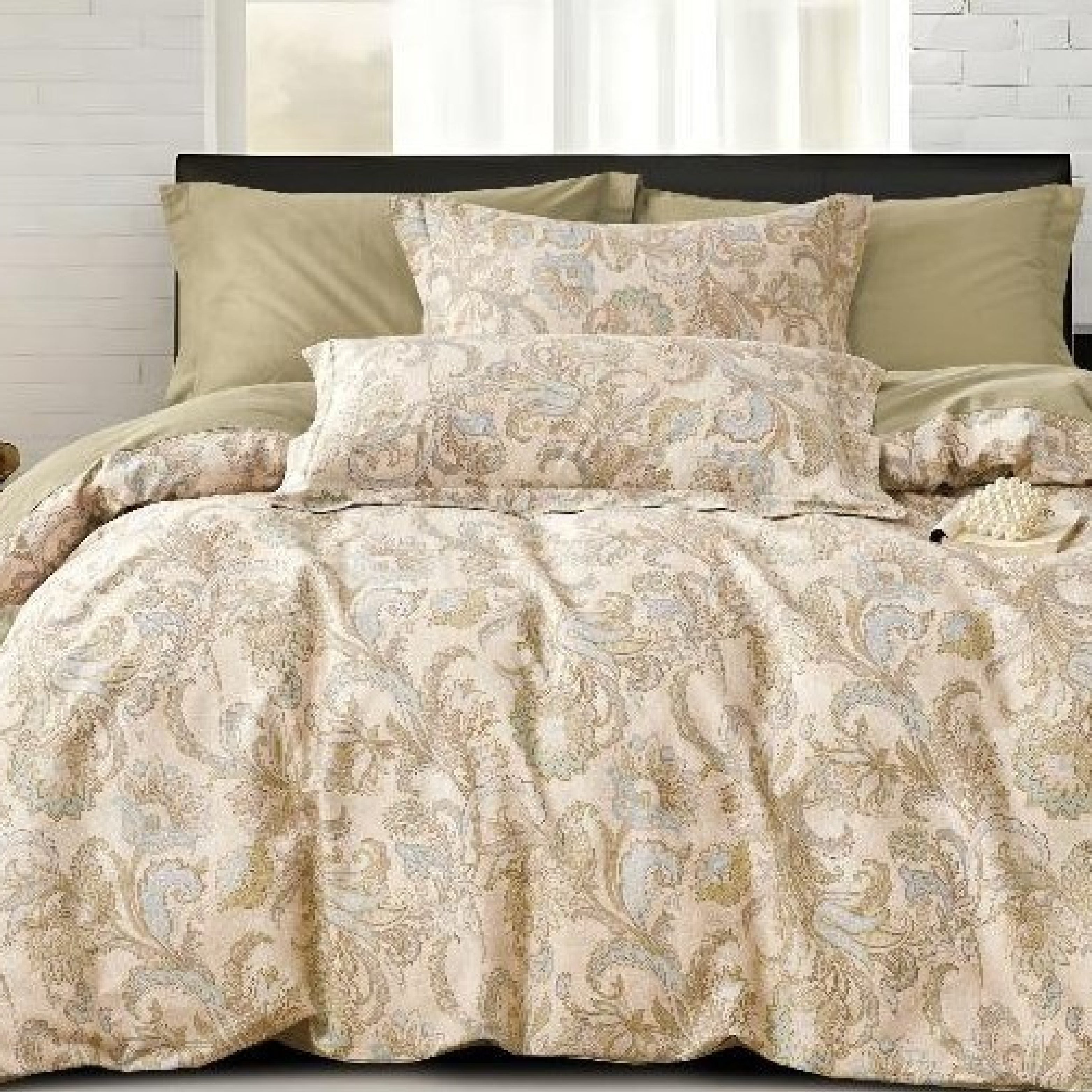 Florida Tulip 100% Pure Cotton Quality King Size Elastic Fitted Bedsheet with Coordinated Pillow Covers