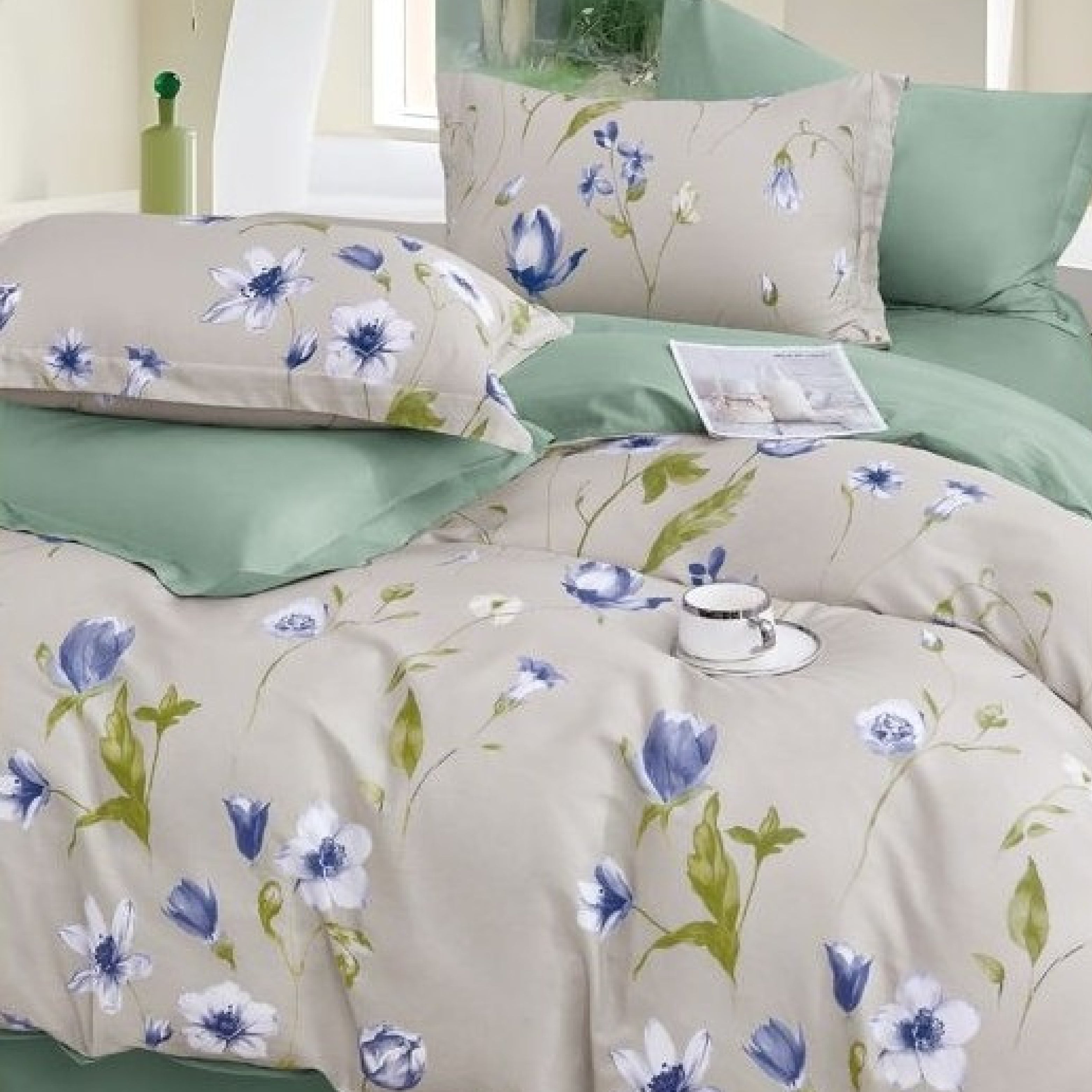 Florida Tulip 100% Pure Cotton Quality King Size Elastic Fitted Bedsheet with Coordinated Pillow Covers