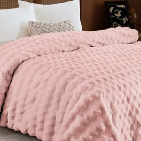 Florida Warm Hug Rabit Fur Luxurious Double Bed Supreme Soft Blanket for Heavy Winter - Pink