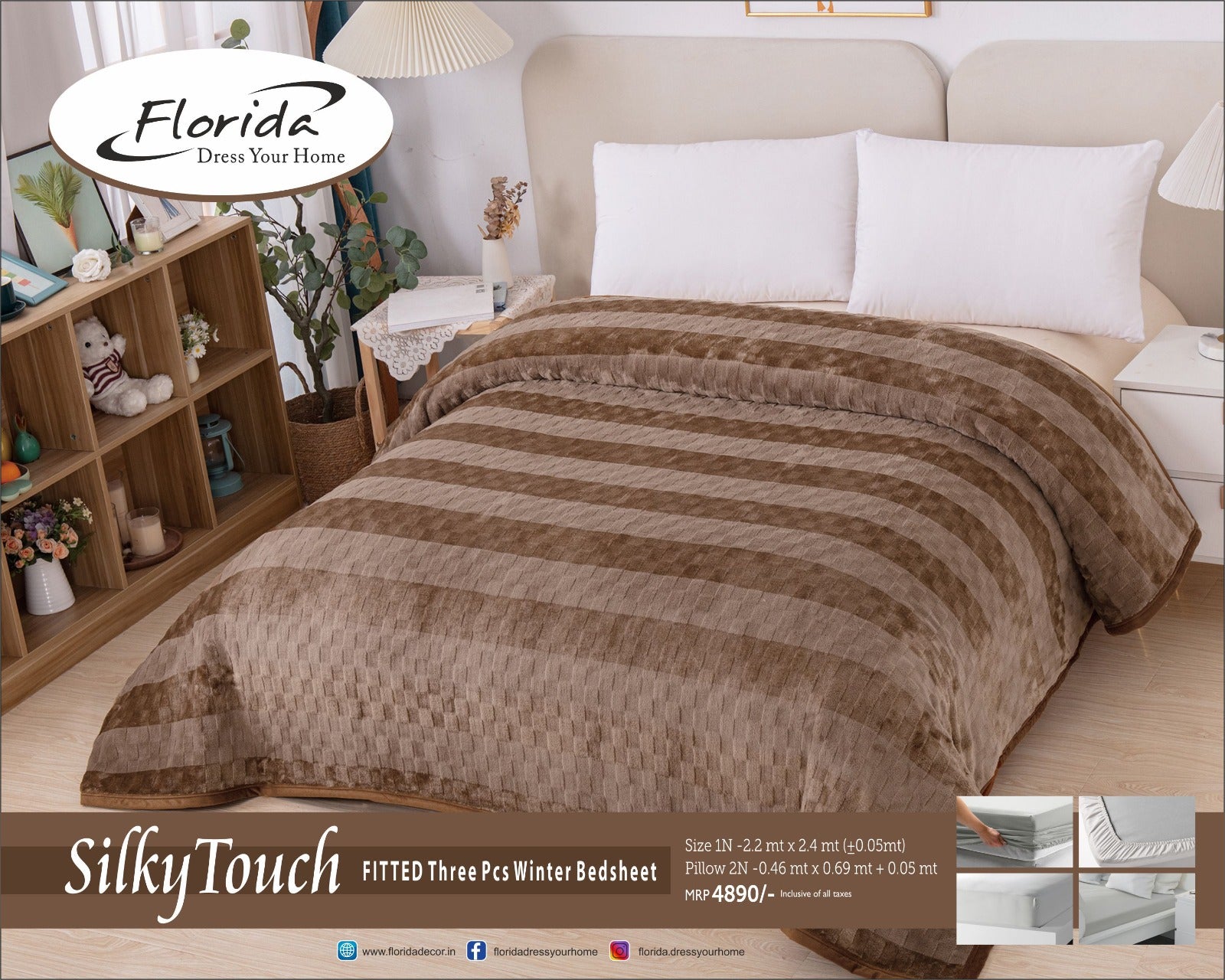 Silky Touch King Size Warm Fitted Bed Sheet for Winter by Florida