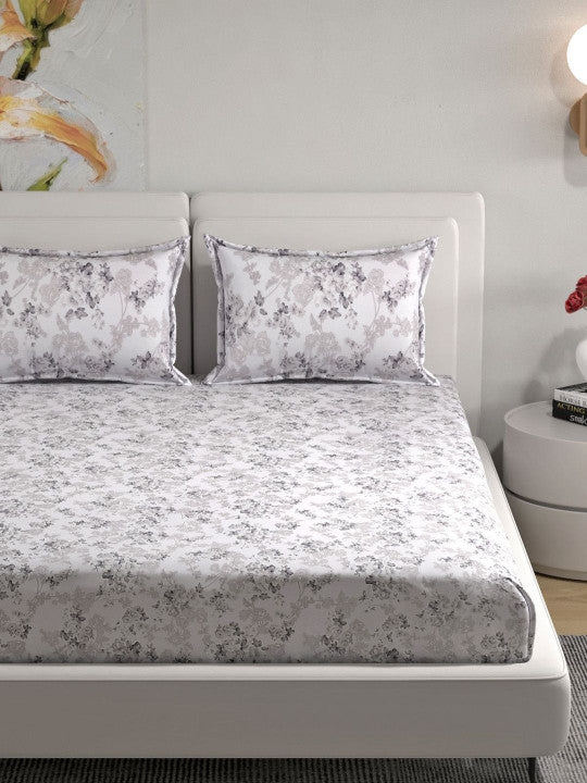 Florida Elite 100% Pure Cotton Pure Cotton 160 TC Floral Print King Size Bedsheet with 2 Pillow Covers
