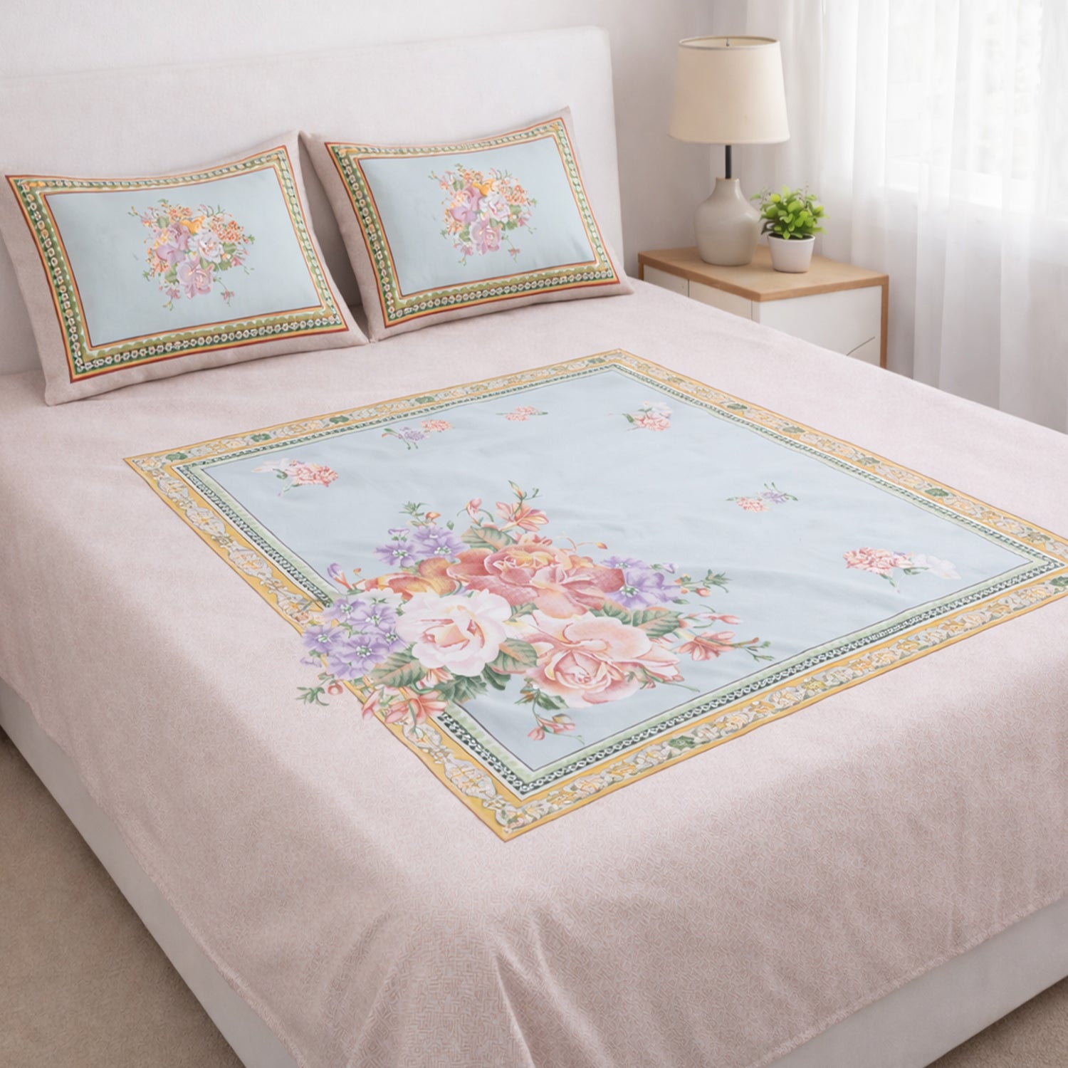 Florida King Size Cotton Panel Bedsheet with 2 Pillow Covers