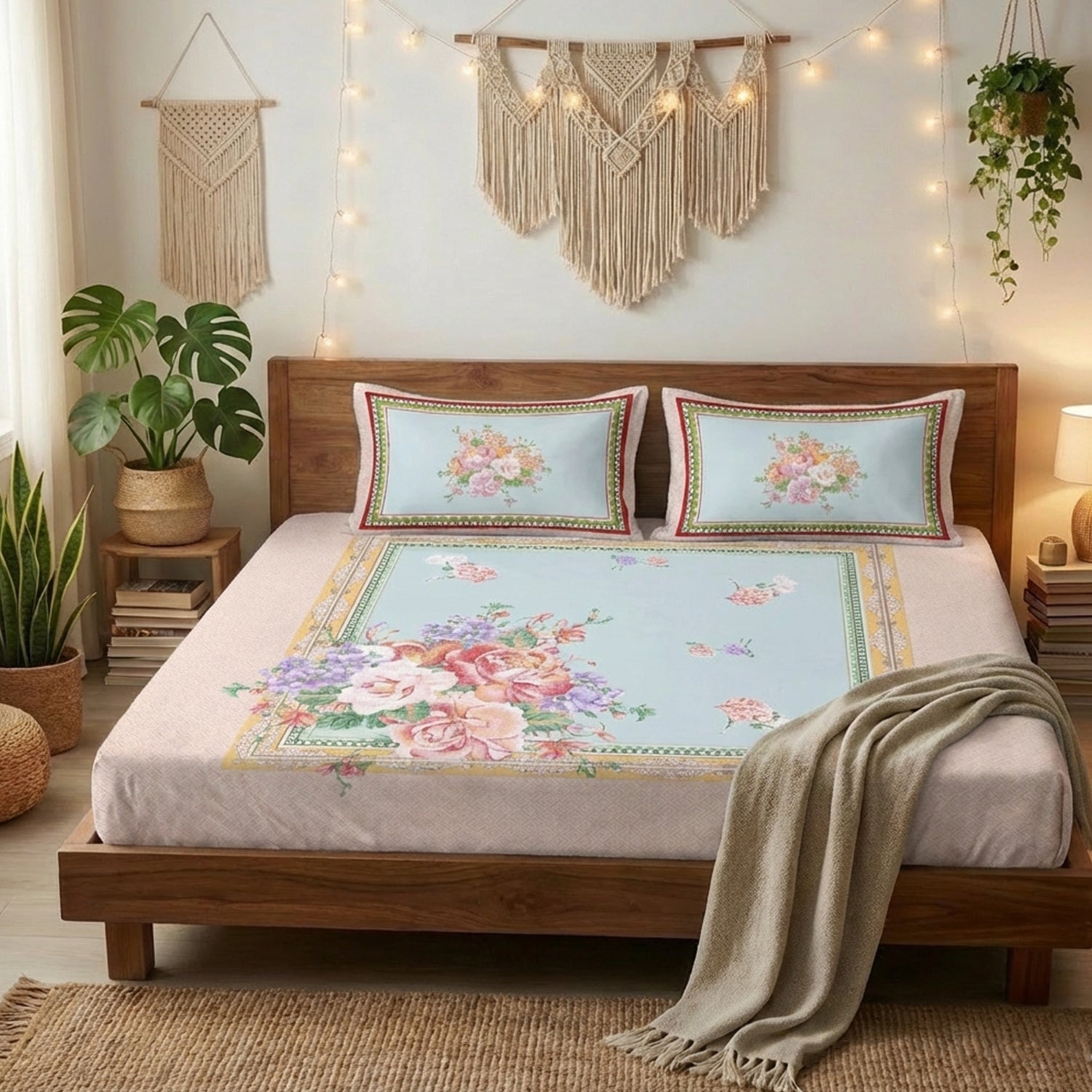 Florida King Size Cotton Panel Bedsheet with 2 Pillow Covers