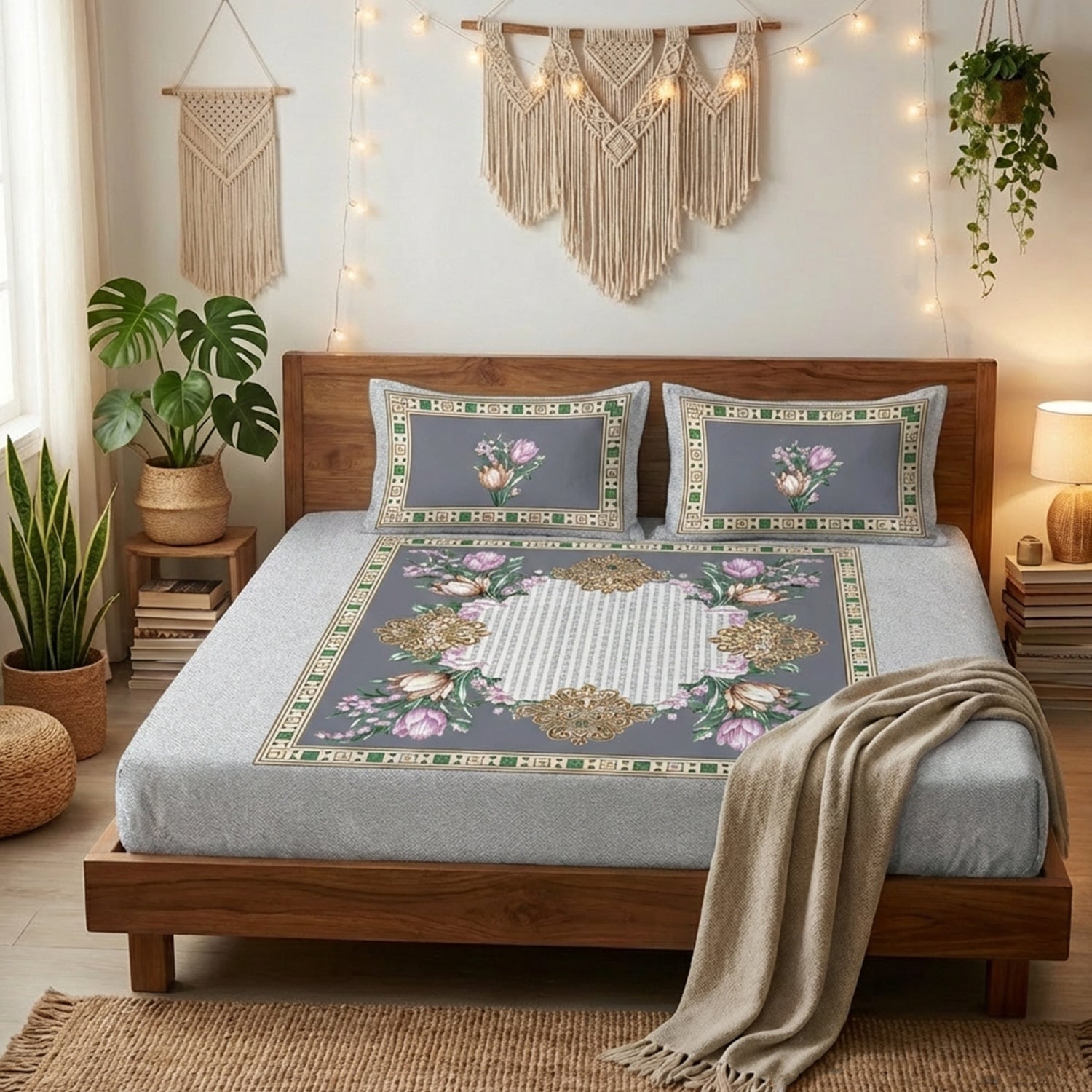 Florida King Size Cotton Panel Bedsheet with 2 Pillow Covers
