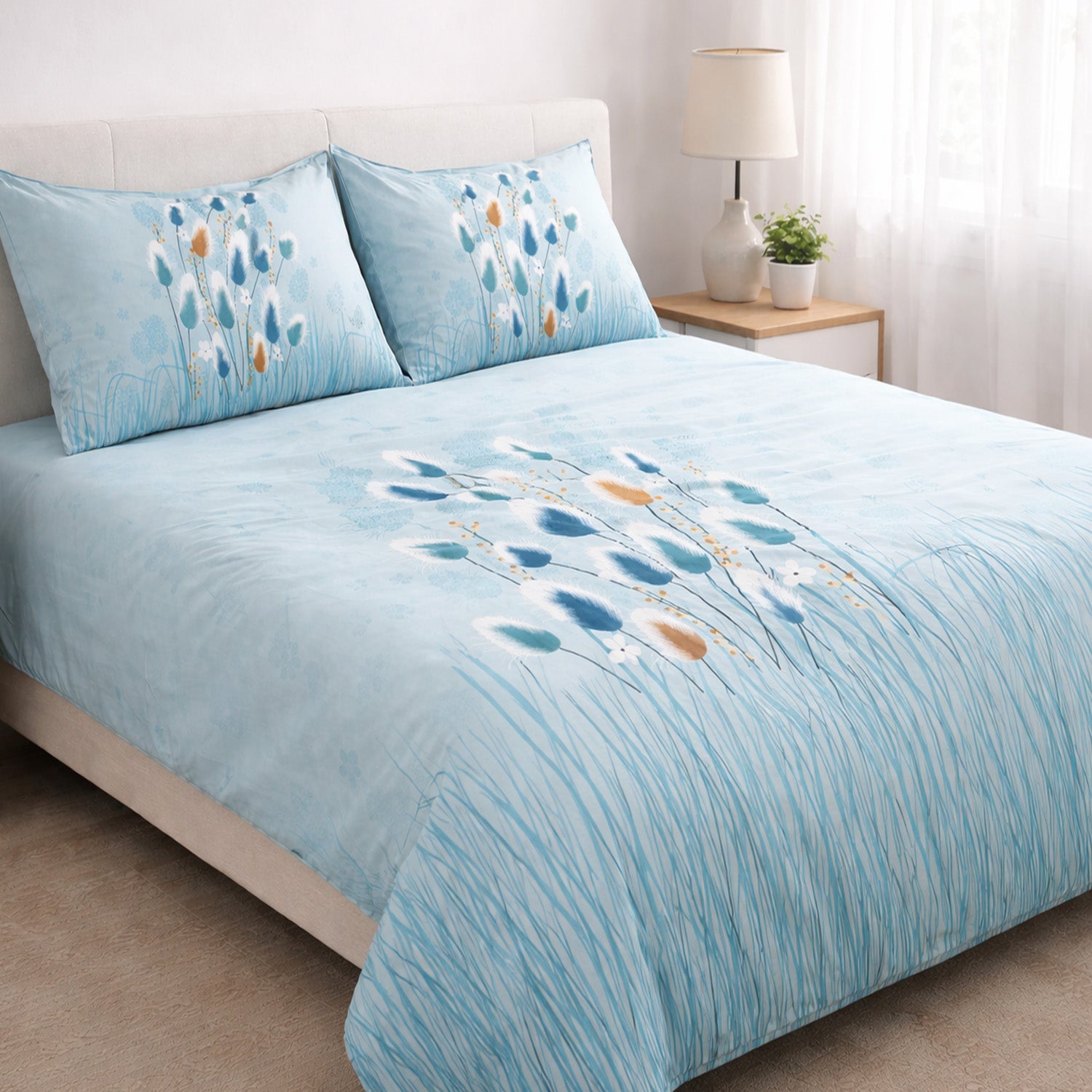 Florida King Size Cotton Panel Bedsheet with 2 Pillow Covers
