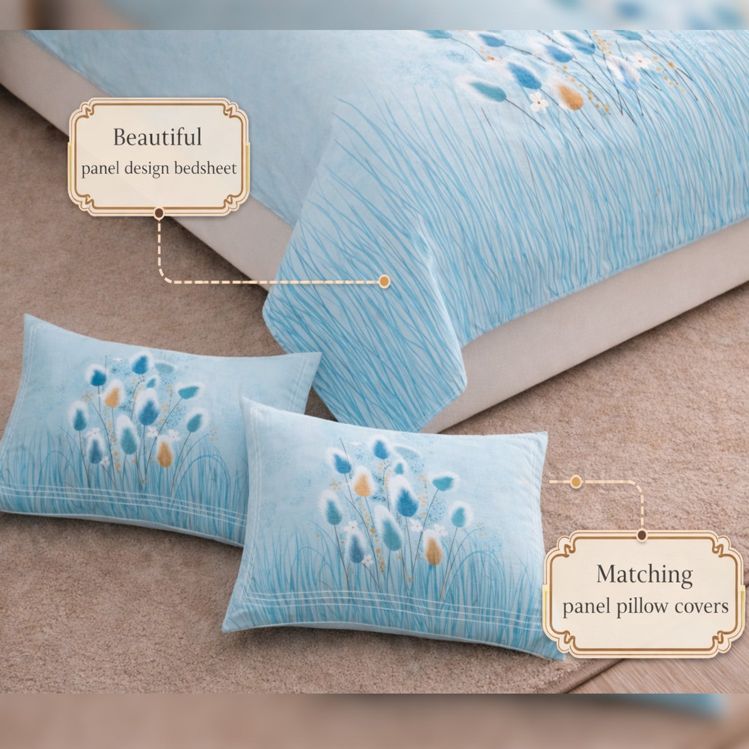 Florida King Size Cotton Panel Bedsheet with 2 Pillow Covers