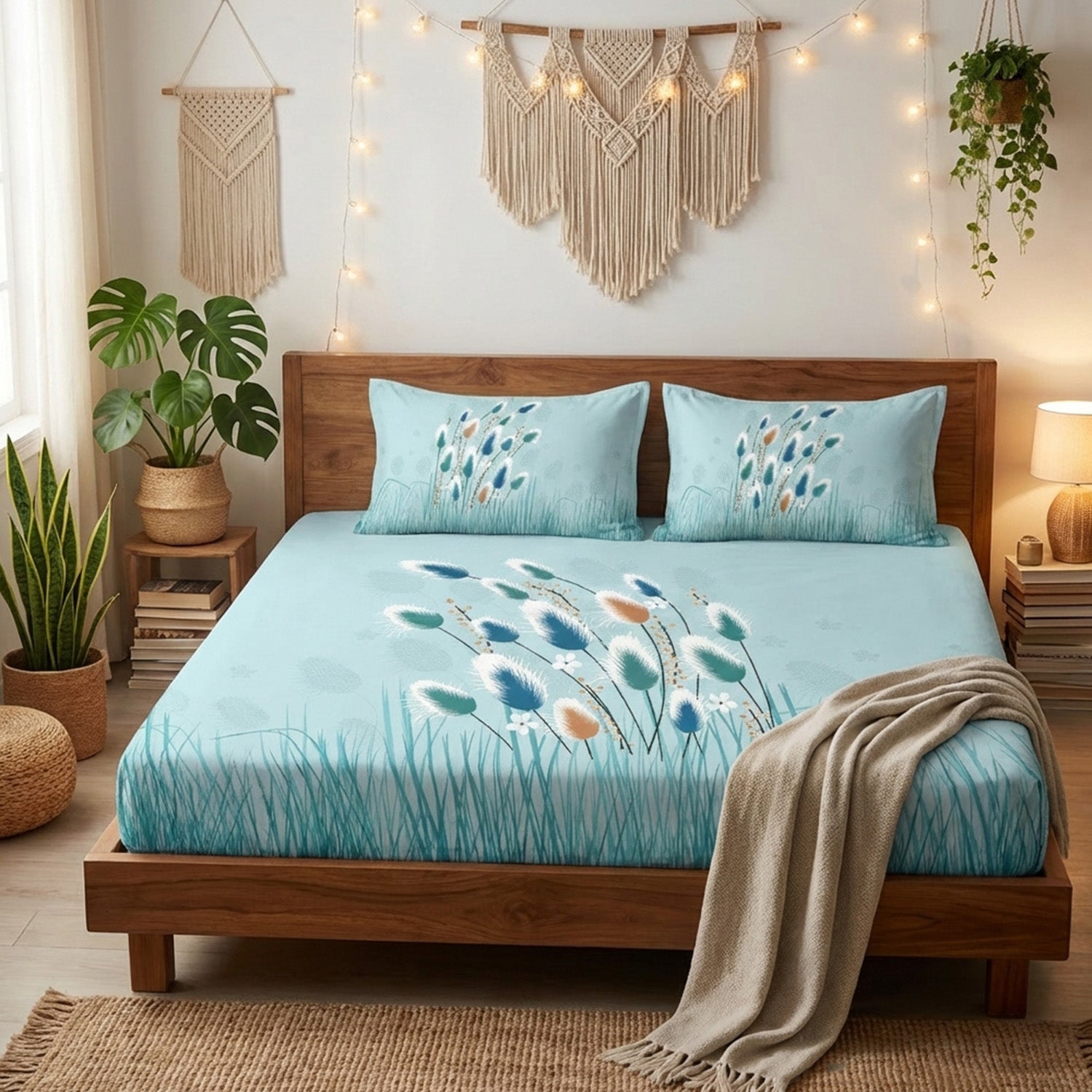 Florida King Size Cotton Panel Bedsheet with 2 Pillow Covers