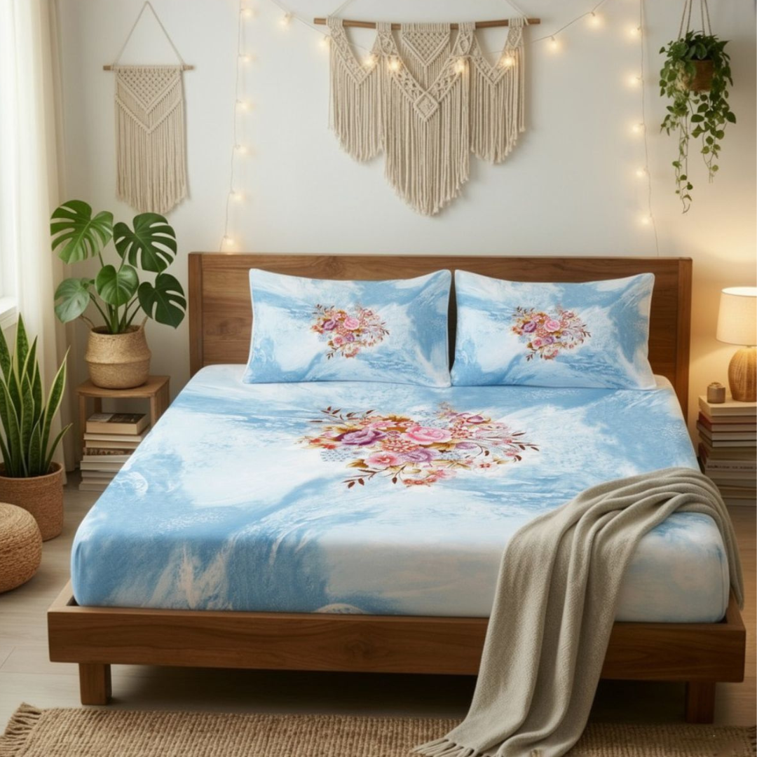 Florida King Size Cotton Panel Bedsheet with 2 Pillow Covers