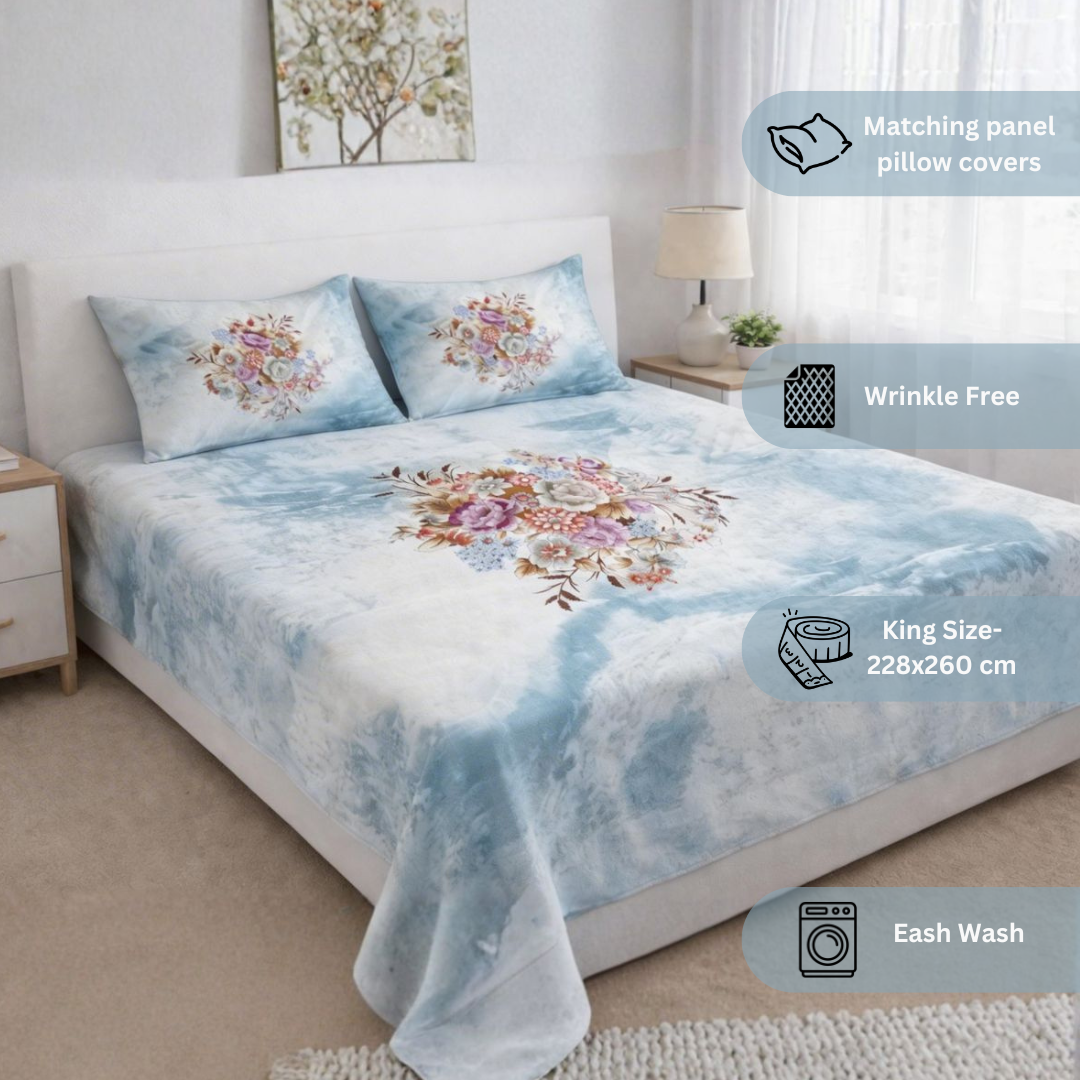 Florida King Size Cotton Panel Bedsheet with 2 Pillow Covers