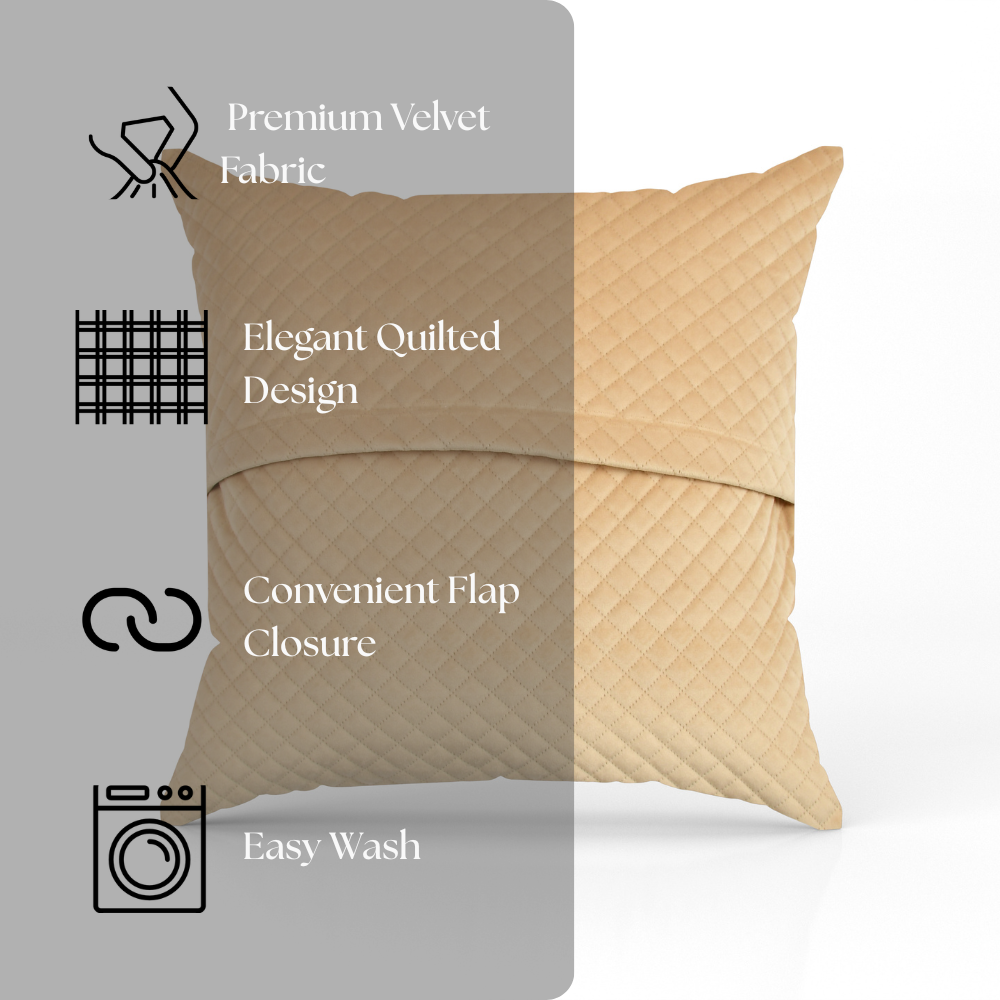 Florida Quilted Velvet Diamond Stitch Pattern Decorative Plush Cushion Cover - Beige