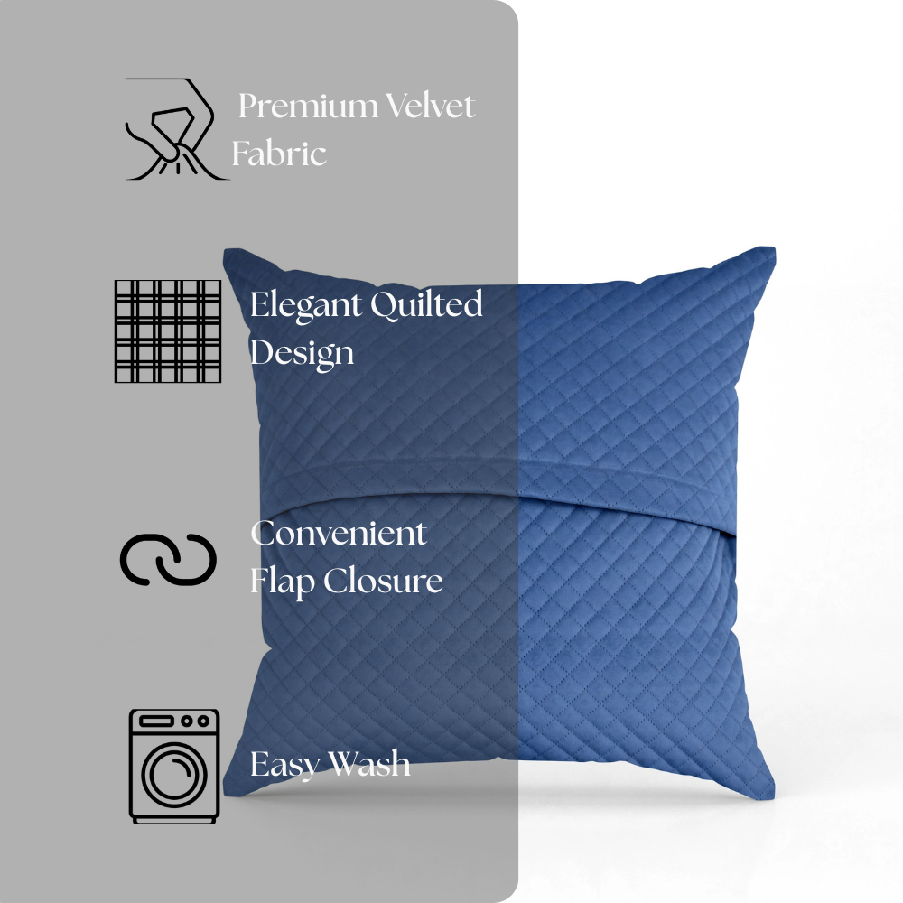 Florida Quilted Velvet Diamond Stitch Pattern Decorative Plush Cushion Cover - Blue