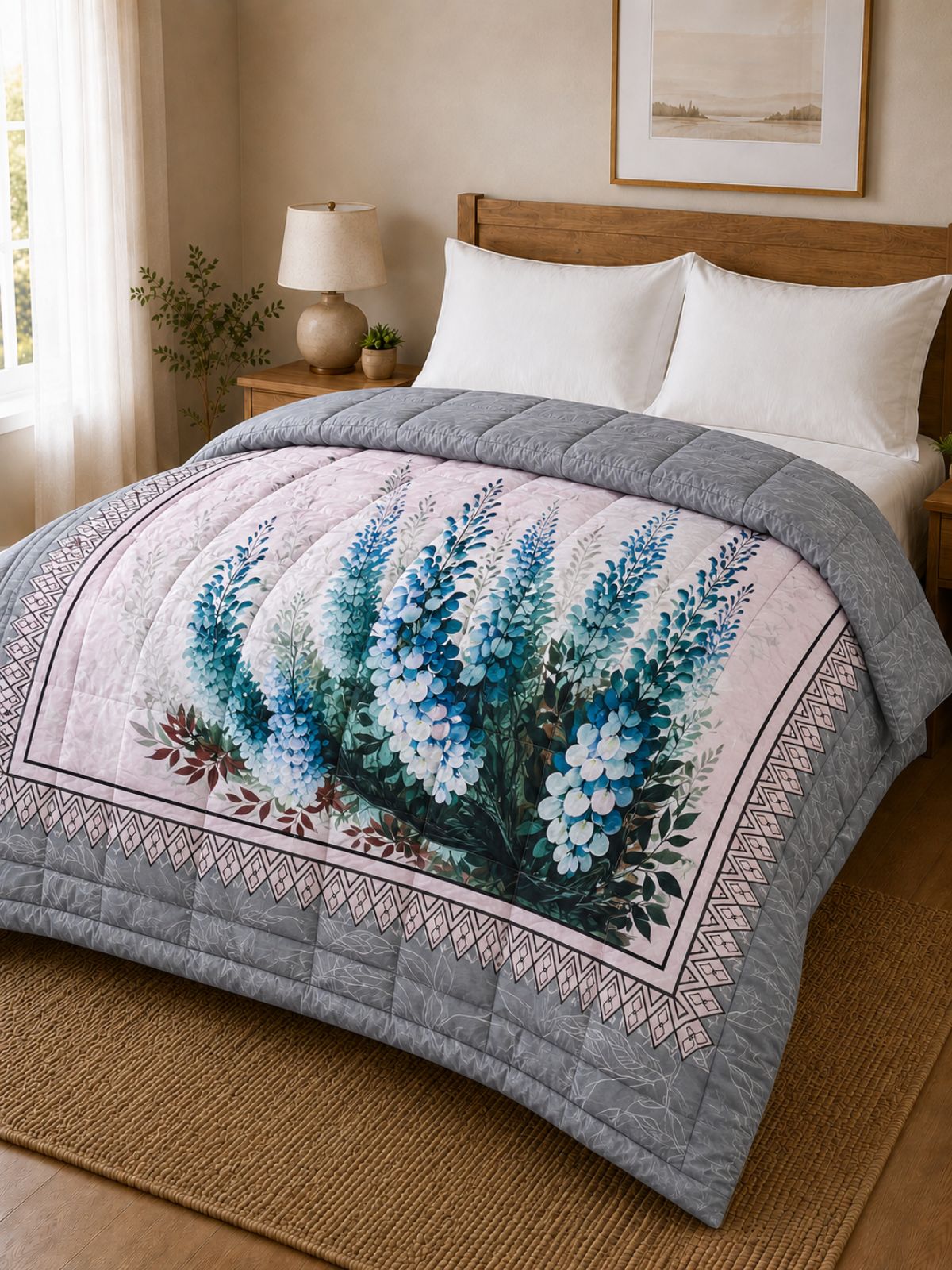 Florida Korean Filling 250 GSM Luxury Reversible Double Bed Comforter - Ultra Soft for All Season AC Quilt