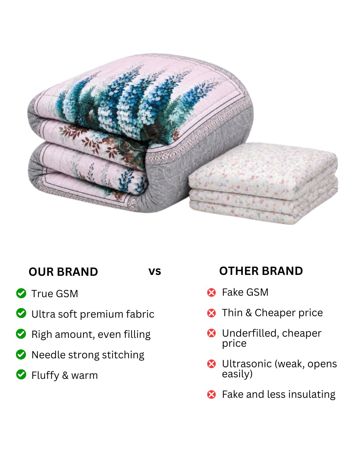 Florida Korean Filling 250 GSM Luxury Reversible Double Bed Comforter - Ultra Soft for All Season AC Quilt