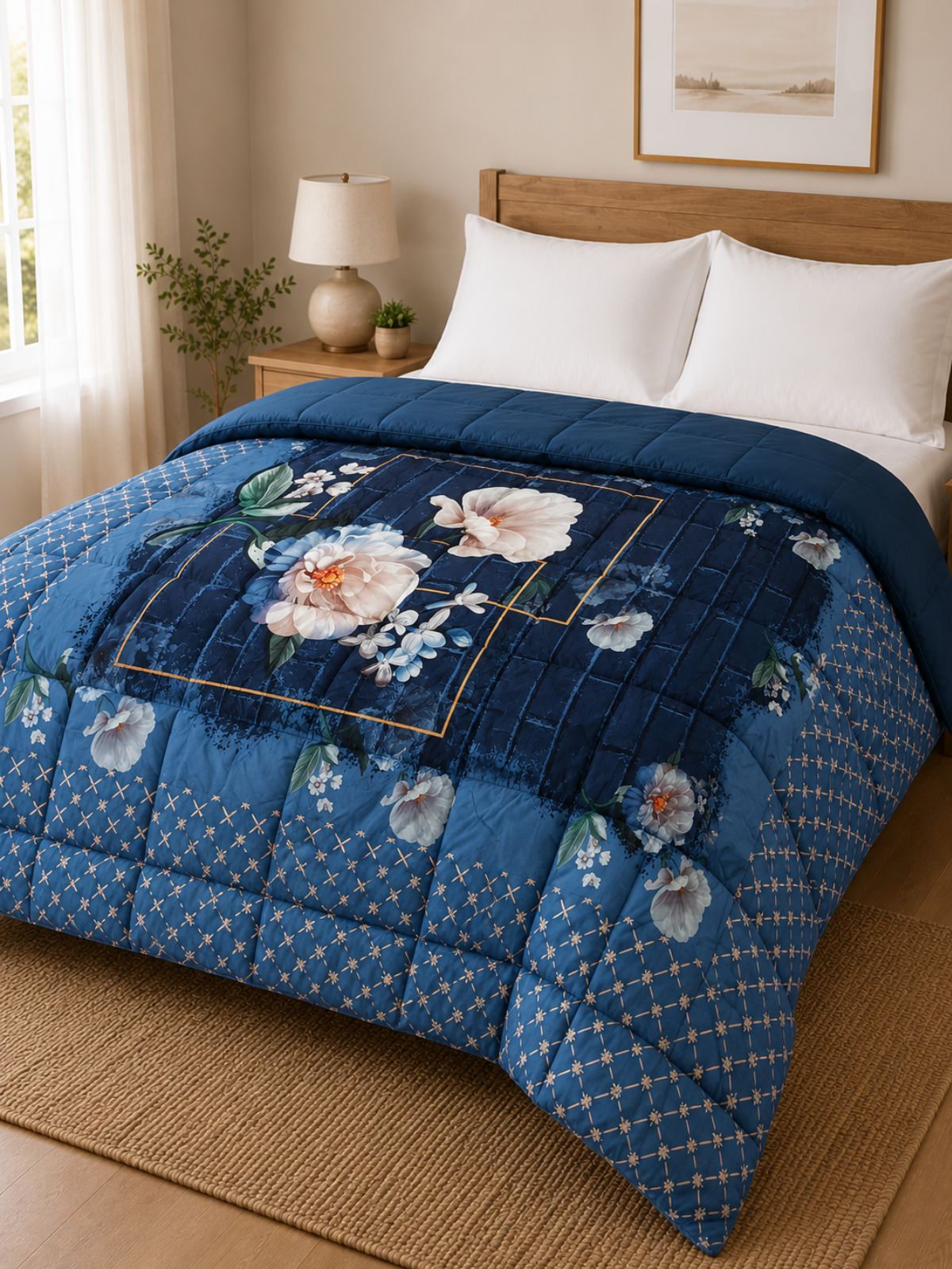 Florida Korean Filling 250 GSM Luxury Reversible Double Bed Comforter - Ultra Soft for All Season AC Quilt