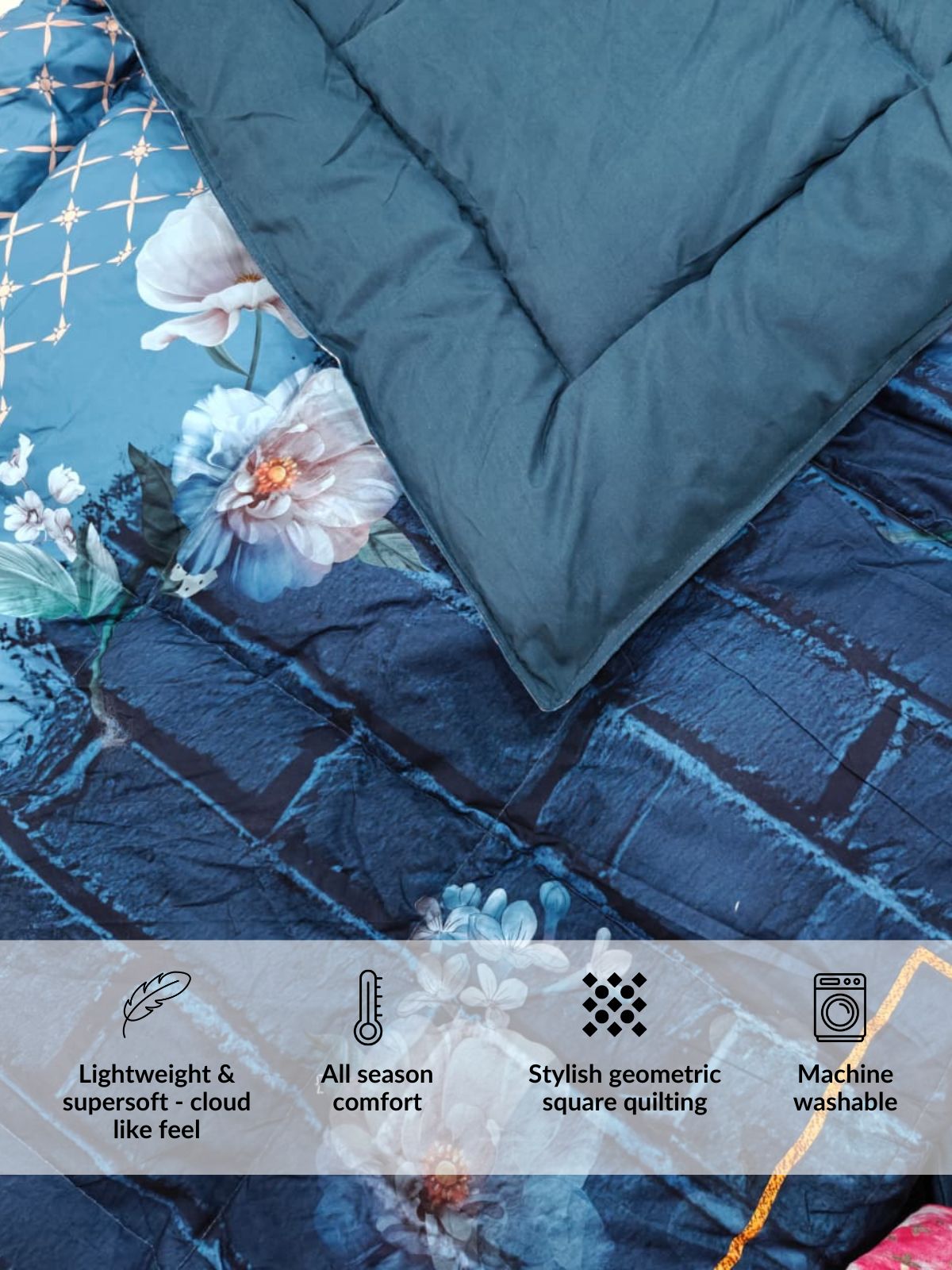 Florida Korean Filling 250 GSM Luxury Reversible Double Bed Comforter - Ultra Soft for All Season AC Quilt