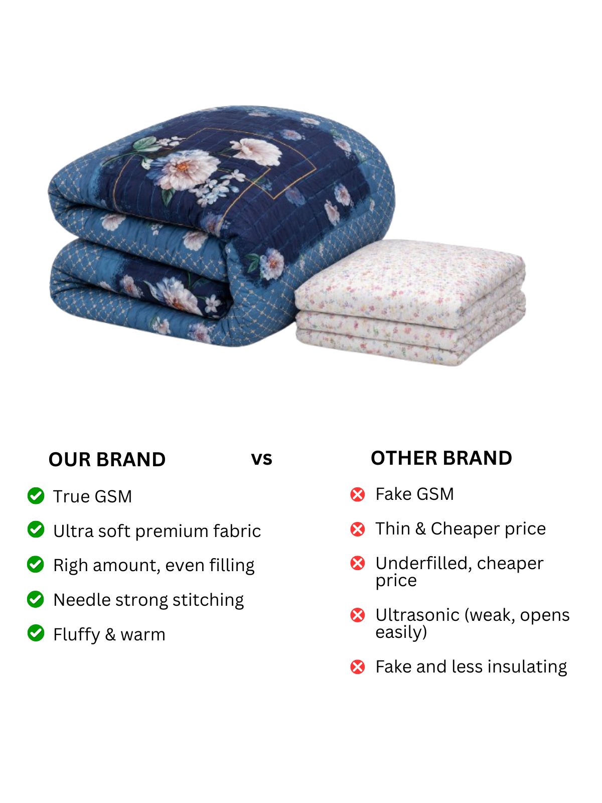 Florida Korean Filling 250 GSM Luxury Reversible Double Bed Comforter - Ultra Soft for All Season AC Quilt