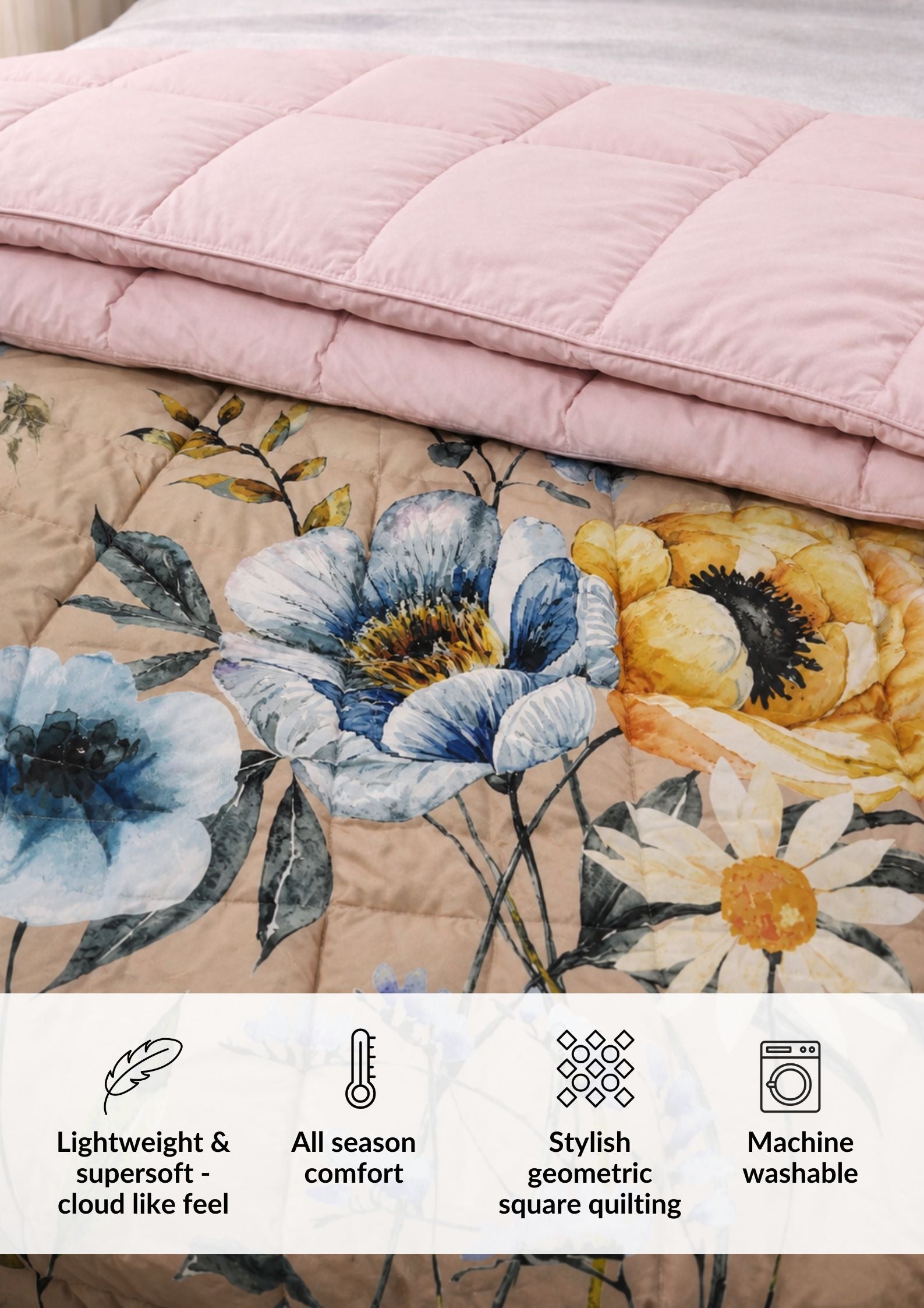 Florida Korean Filling 250 GSM Luxury Reversible Double Bed Comforter - Ultra Soft for All Season AC Quilt