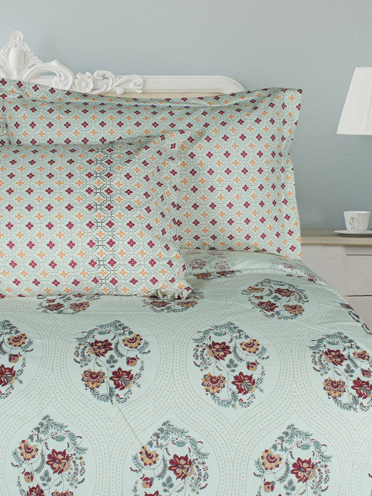 Rangriti King Size 100% Pure Cotton Ethnic Motifs 160 TC Bed Sheet Set with Pillow Covers by Florida