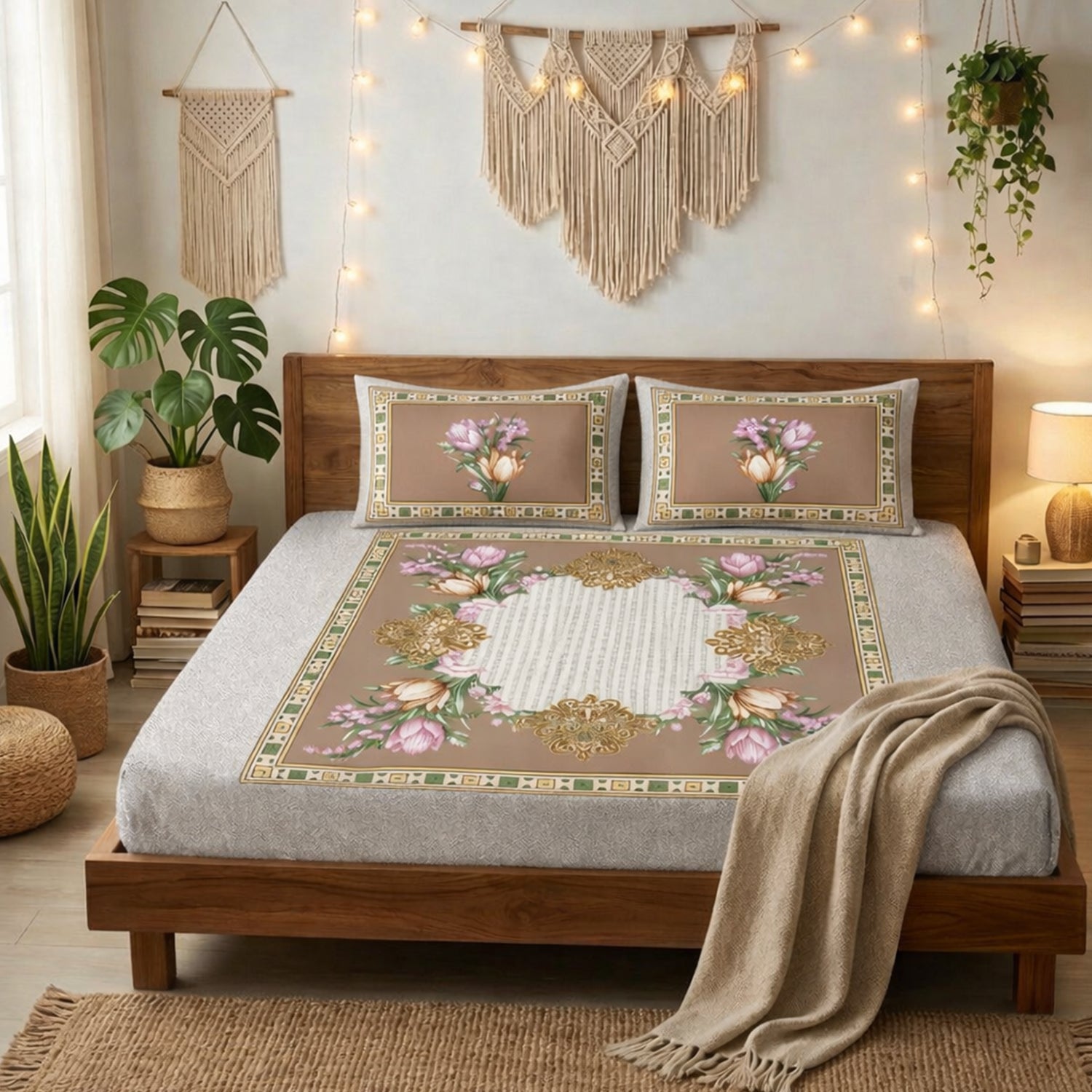 Florida King Size Cotton Panel Bedsheet with 2 Pillow Covers