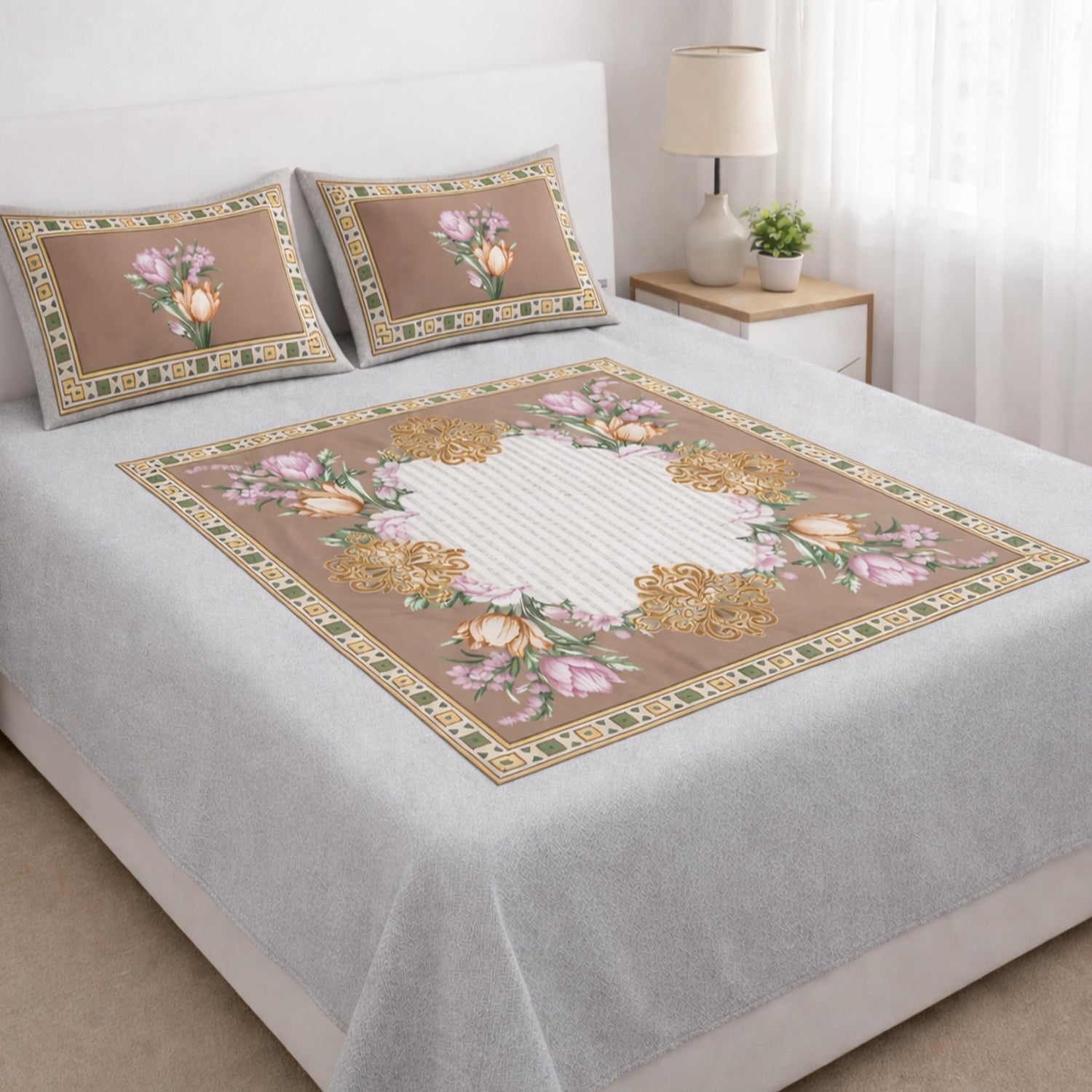 Florida King Size Cotton Panel Bedsheet with 2 Pillow Covers