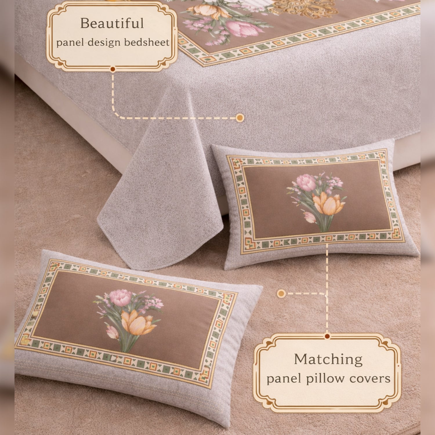 Florida King Size Cotton Panel Bedsheet with 2 Pillow Covers