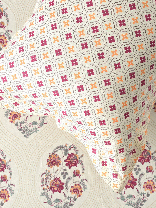 Rangriti King Size 100% Pure Cotton Ethnic Motifs 160 TC Bed Sheet Set with Pillow Covers by Florida