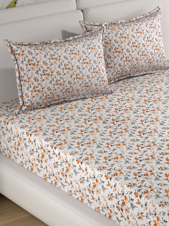 Florida Elite 100% Pure Cotton Pure Cotton 160 TC Floral Print King Size Bedsheet with 2 Pillow Covers