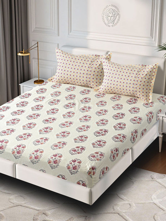 Rangriti King Size 100% Pure Cotton Ethnic Motifs 160 TC Bed Sheet Set with Pillow Covers by Florida