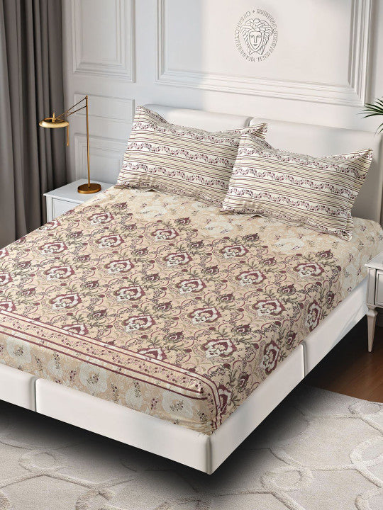 Rangriti King Size 100% Pure Cotton Ethnic Motifs 160 TC Bed Sheet Set with Pillow Covers by Florida